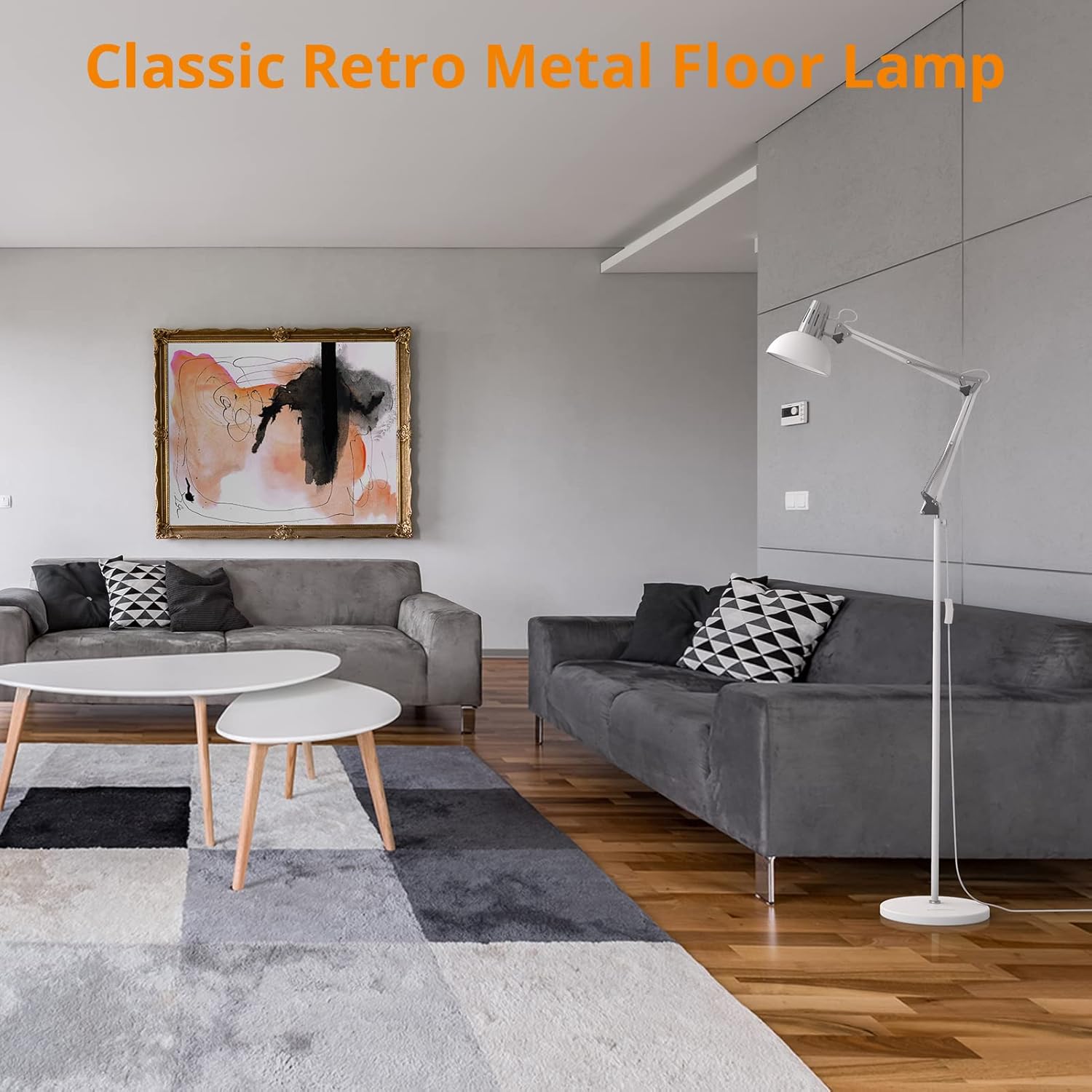 LEPOWER Floor Lamp, Swing Arm Floor Standing Lamp, Industrial Floor Lamp with Heavy Metal Base, E26 Lamp Base Floor Light, Modern Standing Reading Lamp for Living Room, Bedroom, Office White - Image 7