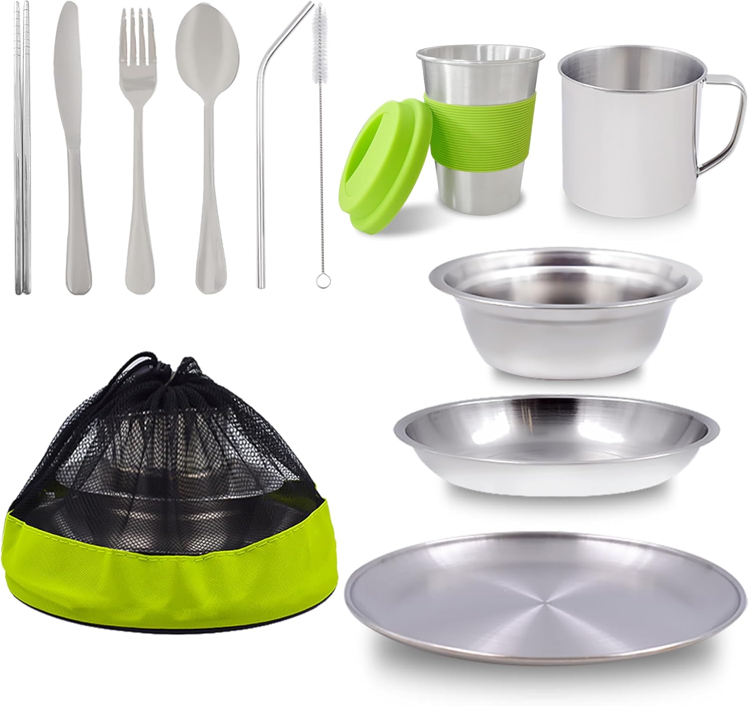 Camping Mess Kit Camping Plates Dishes Stainless Steel Camping Utensils Set Tableware Dinnerware with Bowls Cups Cutlery 1-2 Person for Backpacking, Hiking, Picnic, BBQ, RV Travel - Image 2