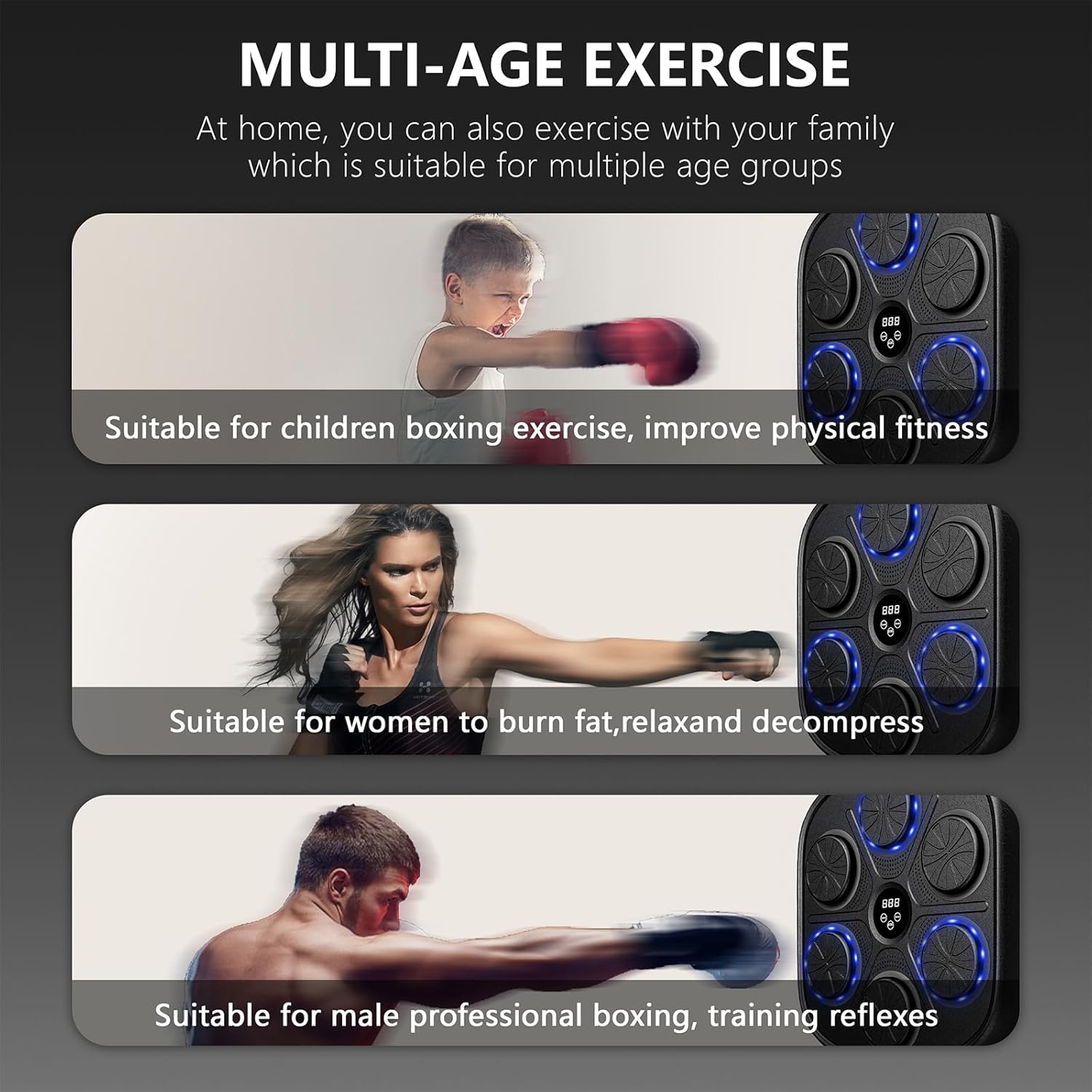 Music Boxing Machine for Adults, Smart Bluetooth Music Punching Machine with Boxing Gloves, Boxing Machine Wall Mounted Music, 9 Modes and 9 Speeds for Home, Office and Gym - Image 7