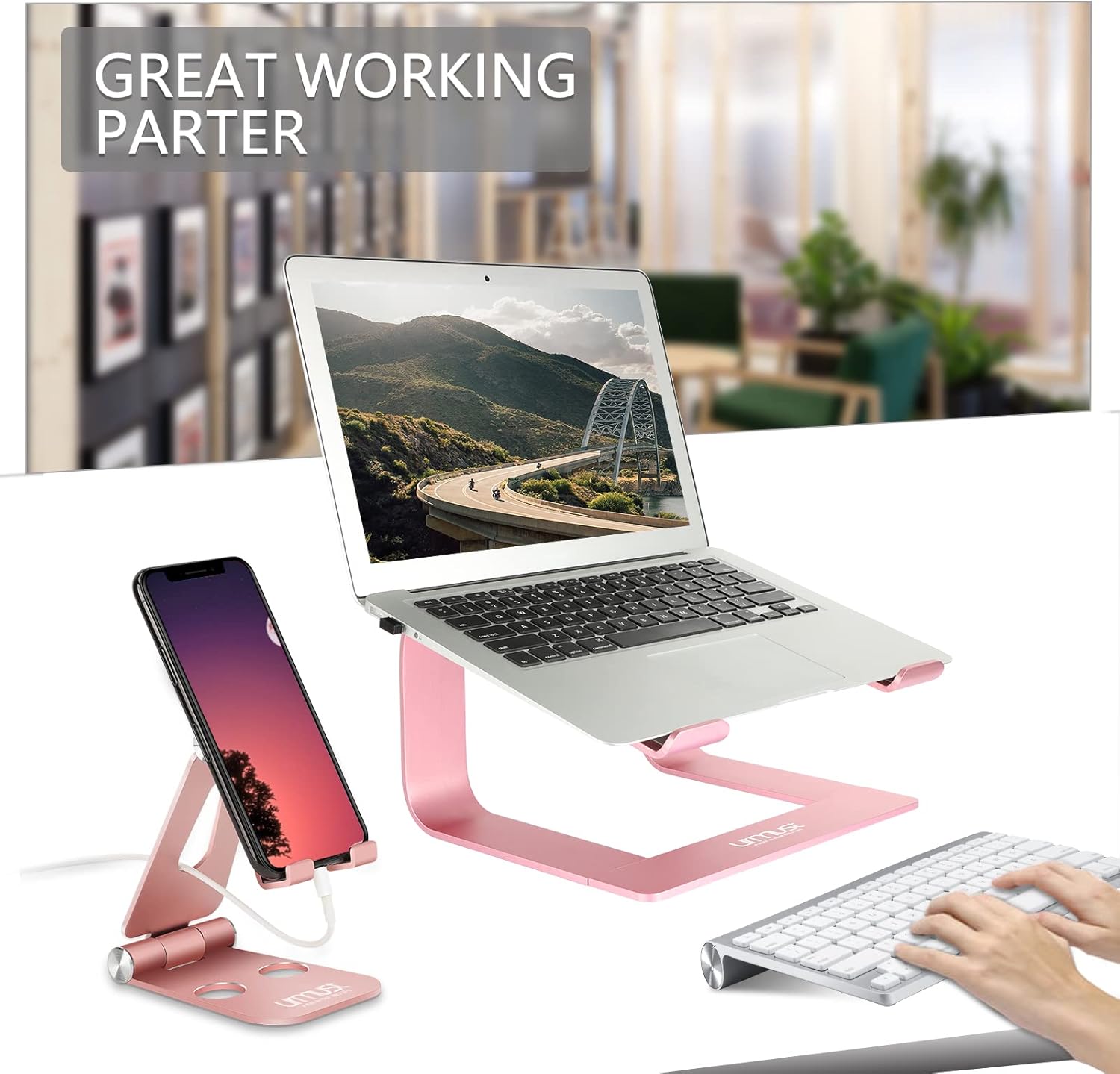 Urmust Laptop Stand for Desk - Aluminum Computer Stand Riser Holder for MacBook Air Pro, Dell, HP, Lenovo, Samsung, Alienware Laptops 11-15.6" (Rose Gold) - Image 3