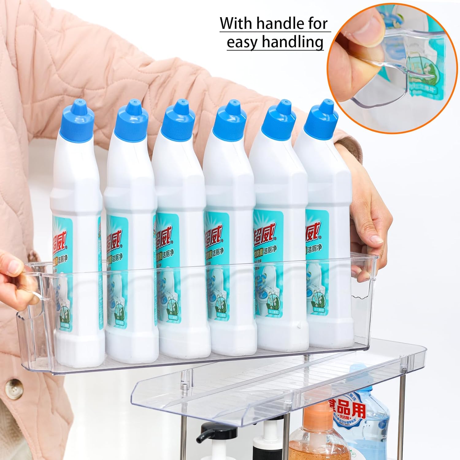 4 Set 2 Tier Bathroom Under Sink Organizers and Storage - 14.8"Deep x 5.1" Width - Suitable as Pantry Drawers Slide Out Shelves,Under Kitchen Sink Organizer,Narrow Pull Out Under Cabinet Organizer - Image 7