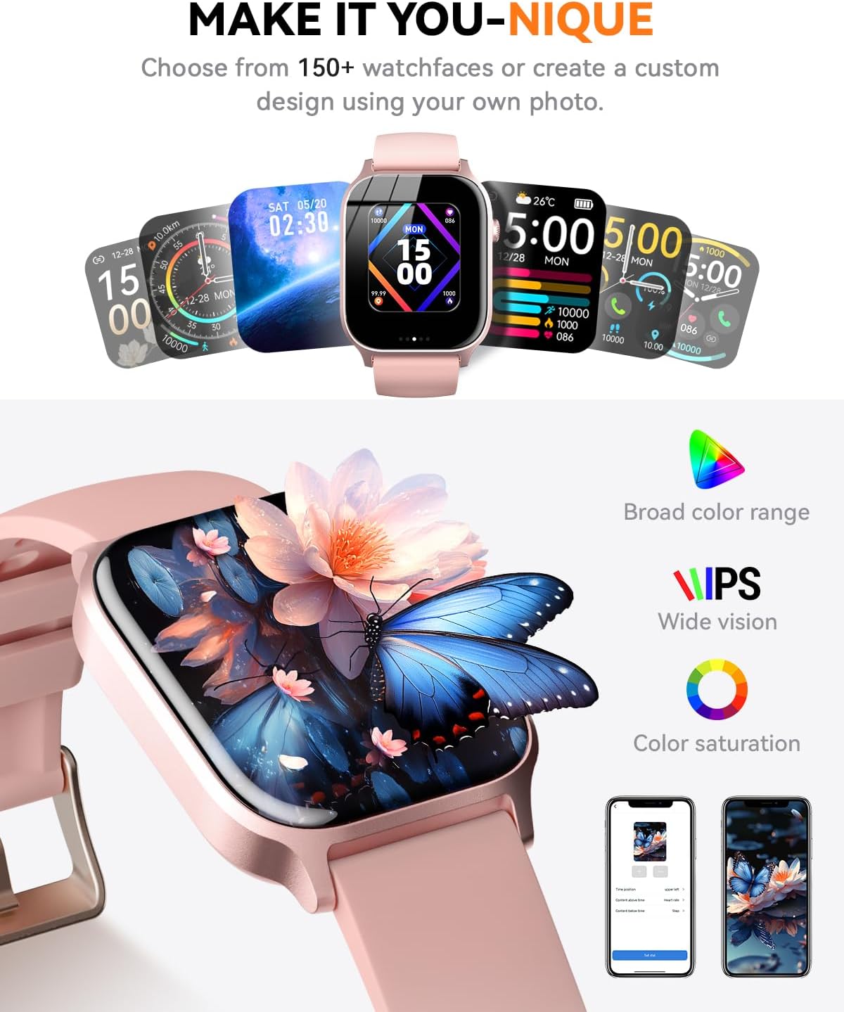Smart Watch for Men Women- Answer/Make Call, 2025 IP68 Waterproof Fitness Tracker Watch with Sleep Monitor Step Counter Activity Smartwatch for Andriod iOS Phones (Pink, 1.83) - Image 5