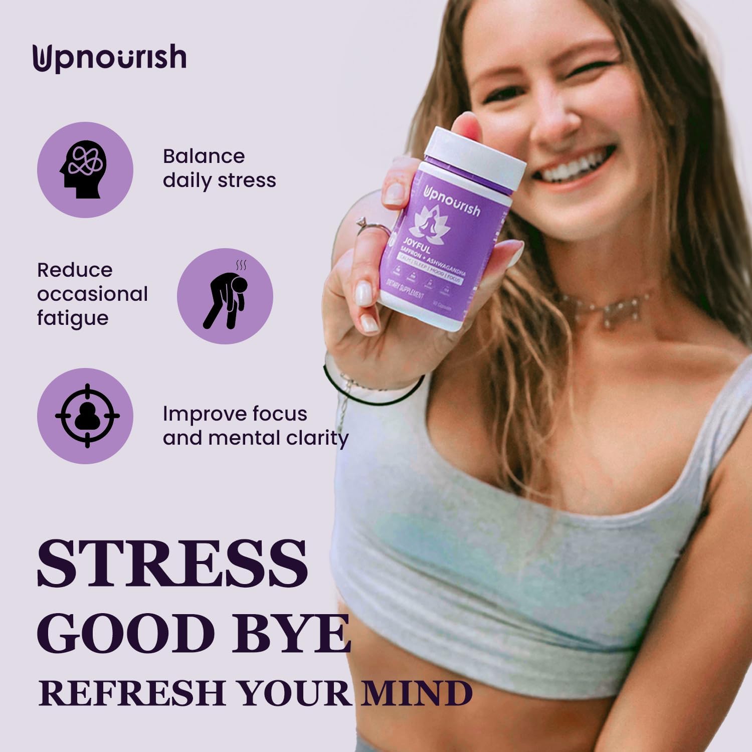 UpNourish Organic Ashwagandha Saffron Supplements with Probiotics - Stress Relief, Mood Enhancer, Calm Happy Pills Support Fatigue Focus Clarity with L-Theanine, Rhodiola, 30 Vegan Capsules - Image 7