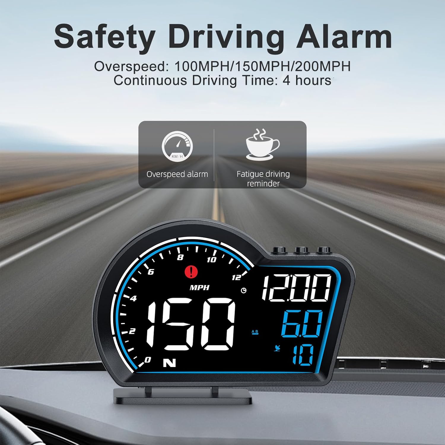 SinoTrack HUD Digital GPS Speedometer for Car Universal Heads Up Display Oversize Screen Large LCD MPH Speedometer Speed Fatigued Diving Alert Over-Speed Alarm Compass for All Vehicle - Image 4