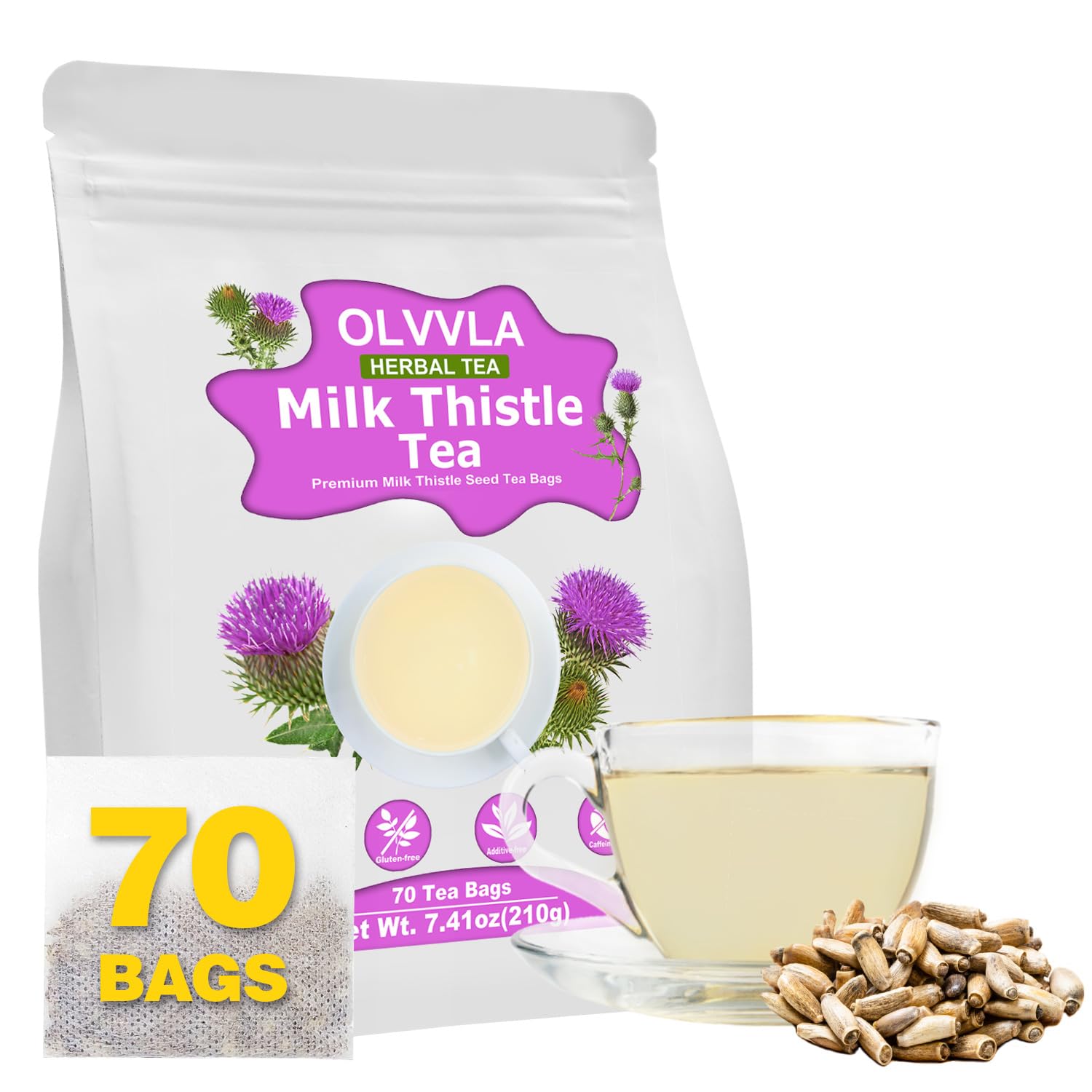 Olvvla - Premium Milk Thistle Tea Bags - 3g X 70 Count - 100% Pure Natural Milk Thistle Seed Herbal Tea - Caffeine-free - Non-GMO - Image 2
