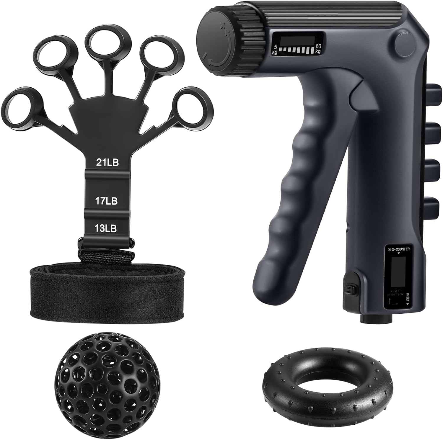 Adjustable Grip Strengthener with 2 in 1 Finger Exerciser Forearm Strengthener 3D Printed stress Relief Ball Hand Grips Strengthener Kit - (5 Pack) - Image 2