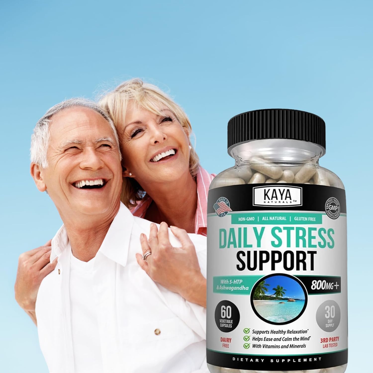 Kaya Naturals - Natural Herbal Stress Support Vitamin Supplement to Relax and Calm The Mind - Boost Mood - Happy Pills - Stress Relief Support - Vitamin Supplement - 60 Capsules - Image 8