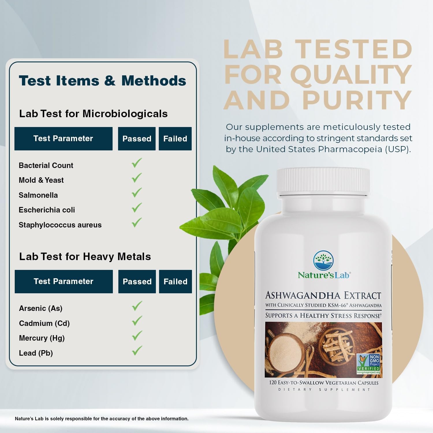 Nature's Lab Extra Strength Ashwagandha KSM 66 Extract - 5% Withanolides, Pure Organic Ashwagandha Root Powder - Supports Stress Relief, Focus and Strength Support* - 120 Ct (60 Day Supply) - Image 5