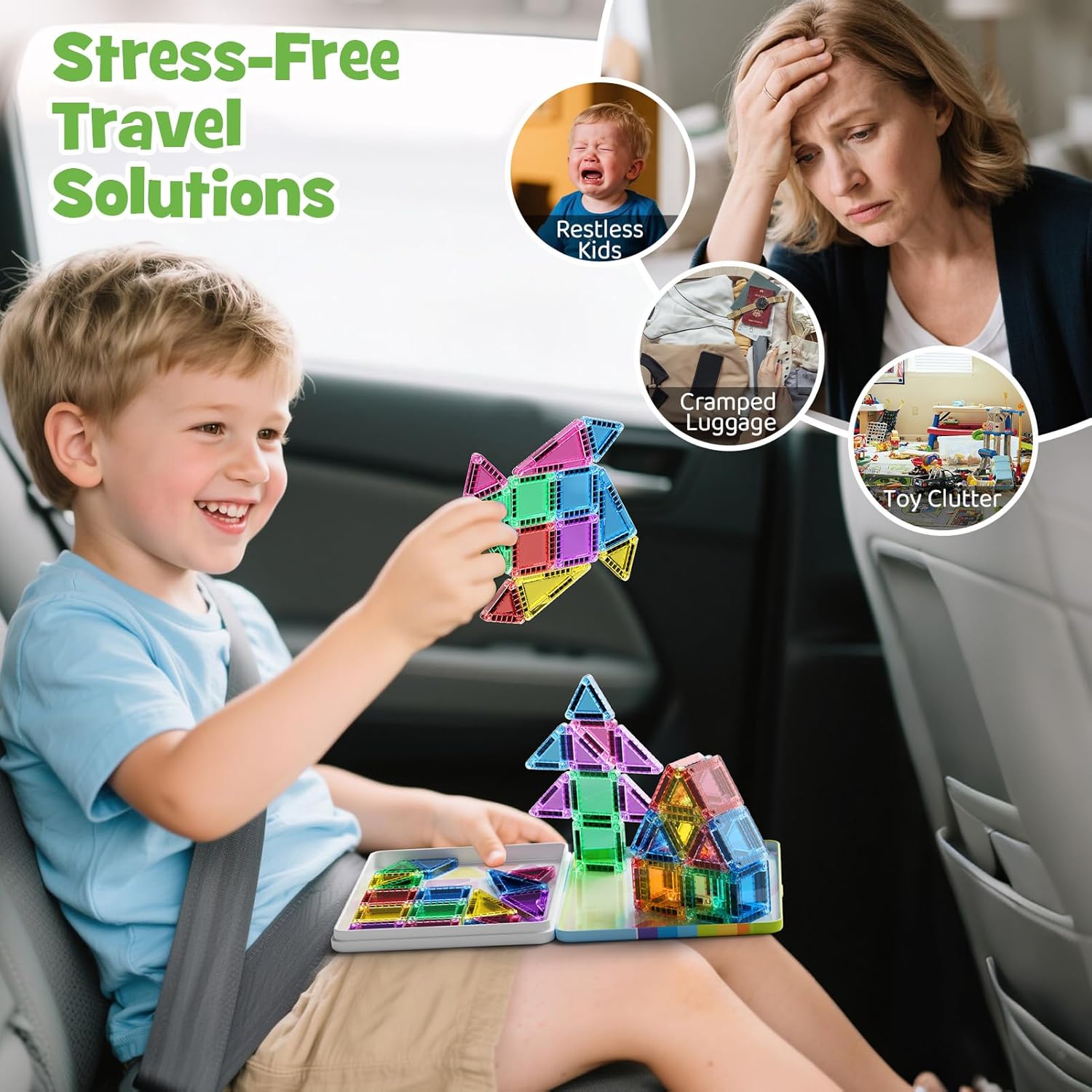 Magnetic Tiles Travel Toys for Kids 4-8, 42PCS Candy Color STEM Building Blocks with Visual Storage Guide & Metal Case, Airplane Activities & Toddler Travel Essentials Ages 3-5 - Image 5