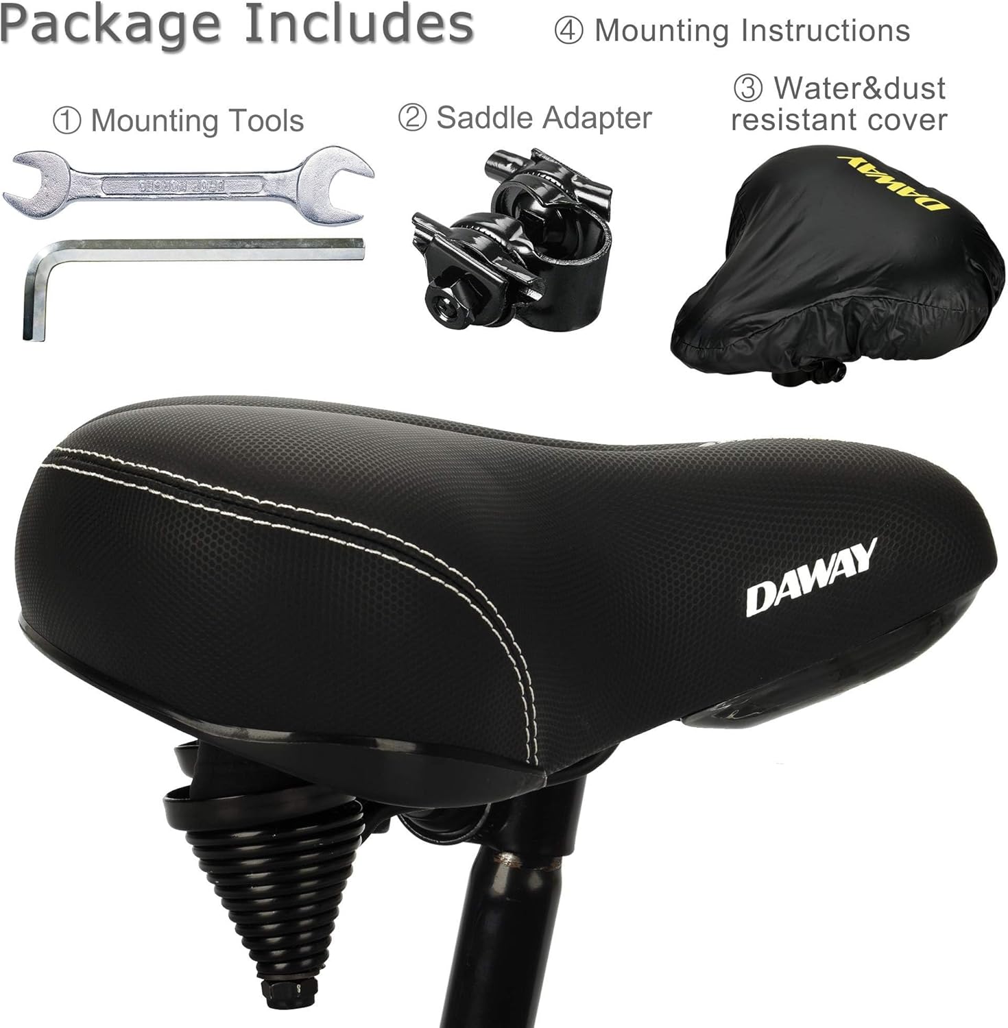 DAWAY C30 Comfortable Oversized Bike Seat - Compatible with Peloton, Exercise, Mountain or Road Bikes, Extra Wide Bicycle Saddle Replacement with Memory Foam Cushion for Men Women Comfort - Image 7