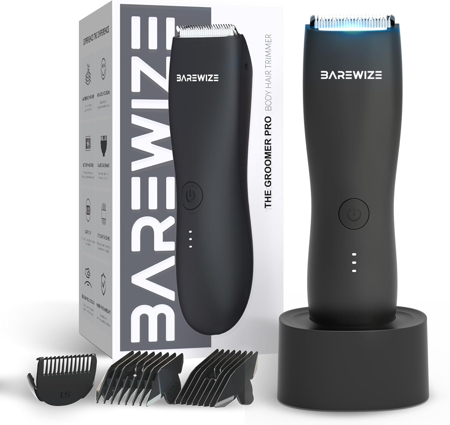 Body Hair & Pubic Hair Trimmer for Men | Waterproof, USB-C Rechargeable, LED Light, Replaceable Ceramic Blade, Electric Ball Shavers, Manscape Kit, Mens Personal Groomer (Raven Black) - Image 2