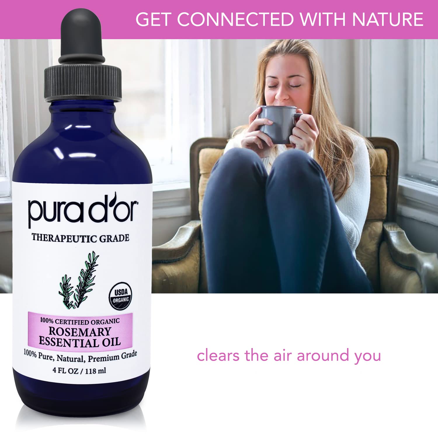 PURA D'OR Organic Rosemary Essential Oil, 4oz, Therapeutic Grade, for Hair, Body, Skin, Aromatherapy, Relaxation, Massage, Mood, Relief, Home, DIY Soap - Image 5