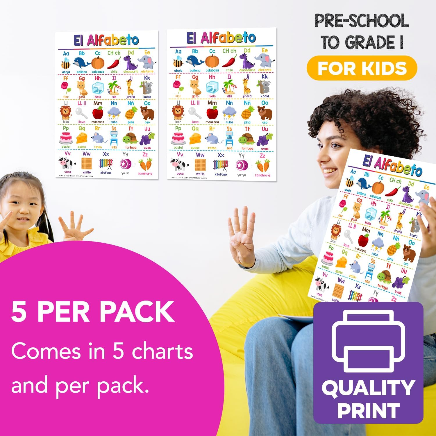 El Alfabeto Spanish Educational Posters for Kids – Alphabet Bilingual Classroom and Homeschool Learning Visual Aid and Chart Decorations for Classrooms | Durable, Glossy Cardstock | 8.5" x 11" - Image 5