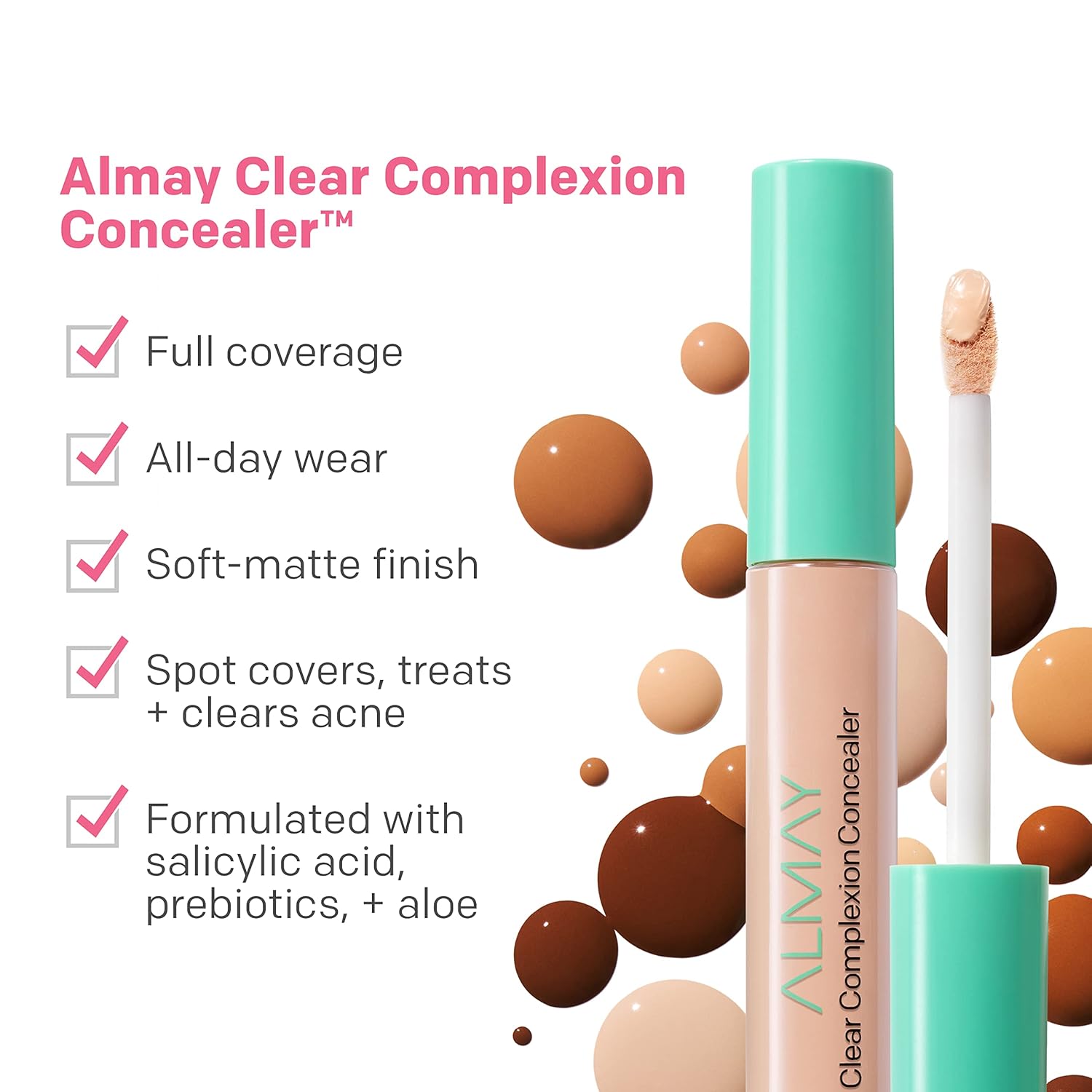 Almay Clear Complexion Acne & Blemish Spot Treatment Concealer Makeup with Salicylic Acid- Lightweight, Full Coverage, Hypoallergenic, Fragrance-Free, for Sensitive Skin, 300 Medium, 0.3 fl oz. - Image 4