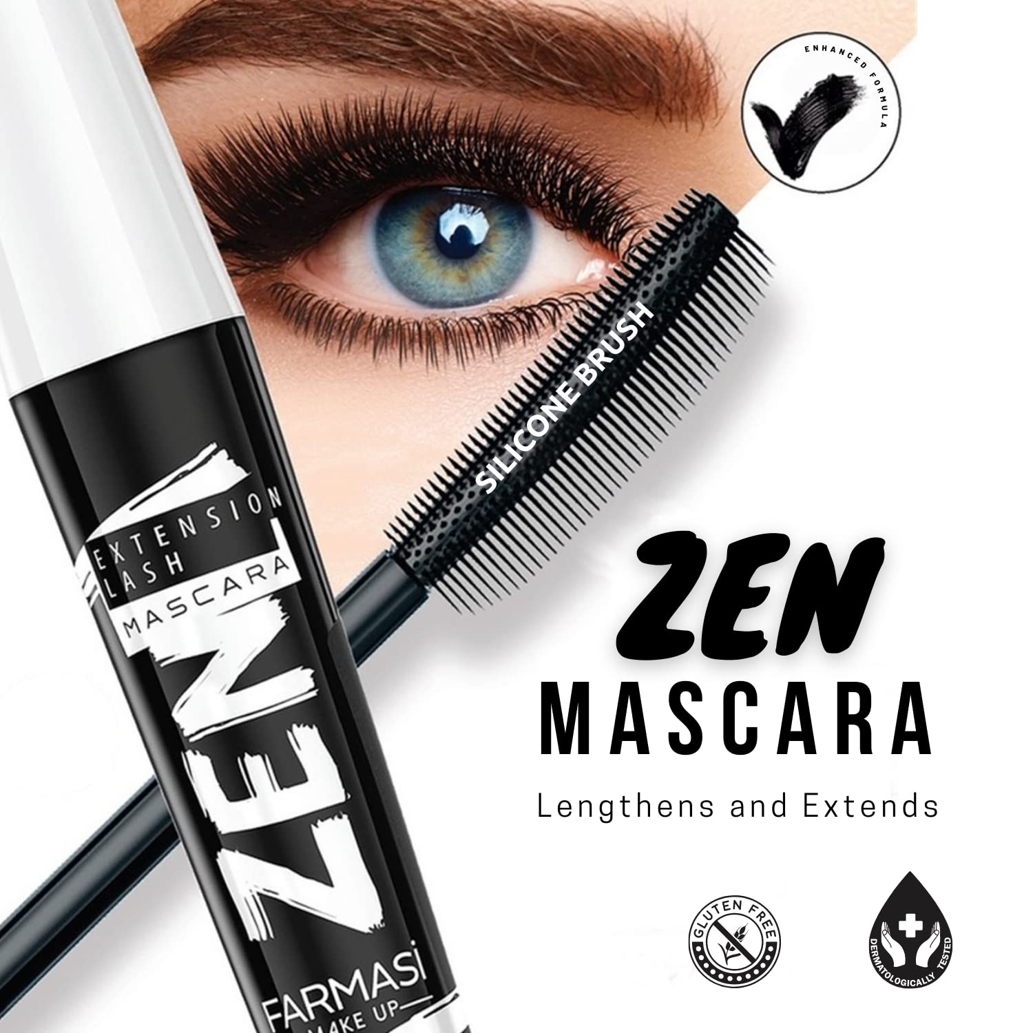 FARMASi Zen Extension Lash Mascara, Intense Length, No Flaking, No Smudging, No Clumping, Volumizes & Separates Lashes, Fuller Longer and Thicker Lashes, Blackest Black, 0.27 fl. Oz / 8 ml - Image 5