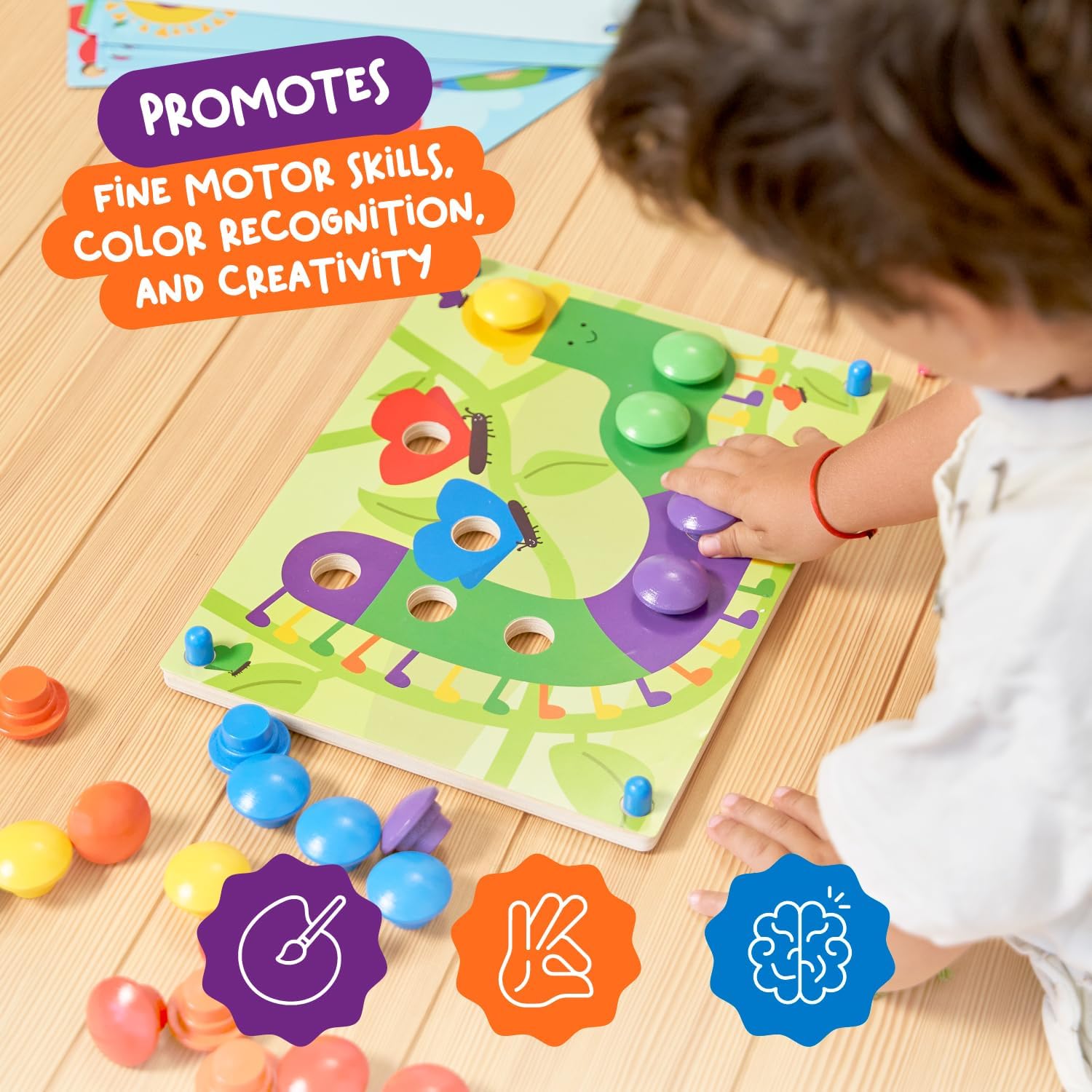 Nene Toys Wooden Color Matching Puzzle for Toddlers 2+ Years – Montessori Pegboard Button Game with Wooden Nails & Cards – Educational Toy for 2 3 Year Old Boys Girls – Fine Motor Skill Learning - Image 6