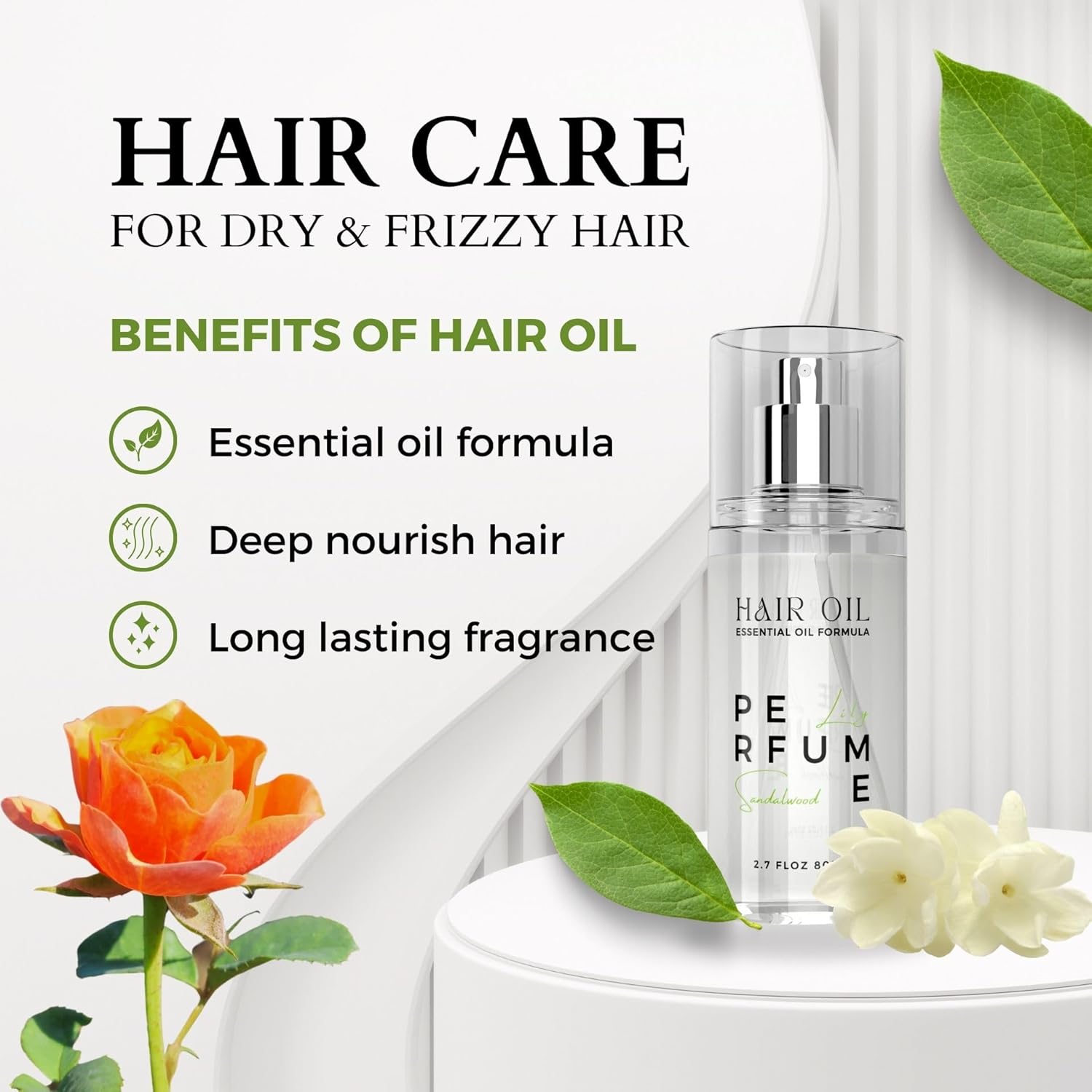 Hair Perfume Oil for Women (Lily Sandalwood), Argan Oil Heat Protection Spray for Dry, Damaged, Firzzy Hair Care, Long Lasting Fragrance Mist with Keratin & Elastin for Nourish & Smooth 2.7 fl oz - Image 6