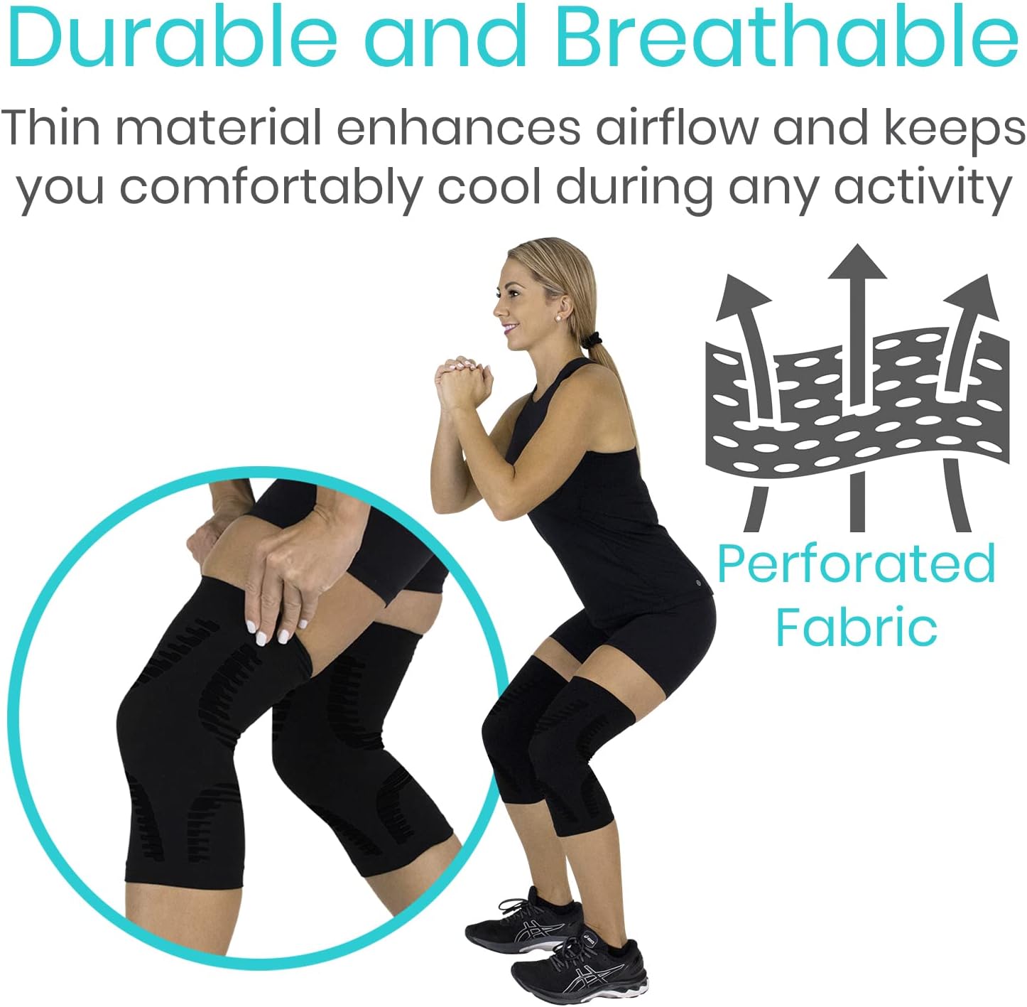 Vive Knee Sleeves (Pair) - Compression Support Sleeve Brace - Breathable, Lightweight, Comfortable - For ACL, PCL, Meniscus, Patella Pain, Weightlifting, Basketball, Running, Arthritis, Tendonitis - Image 4