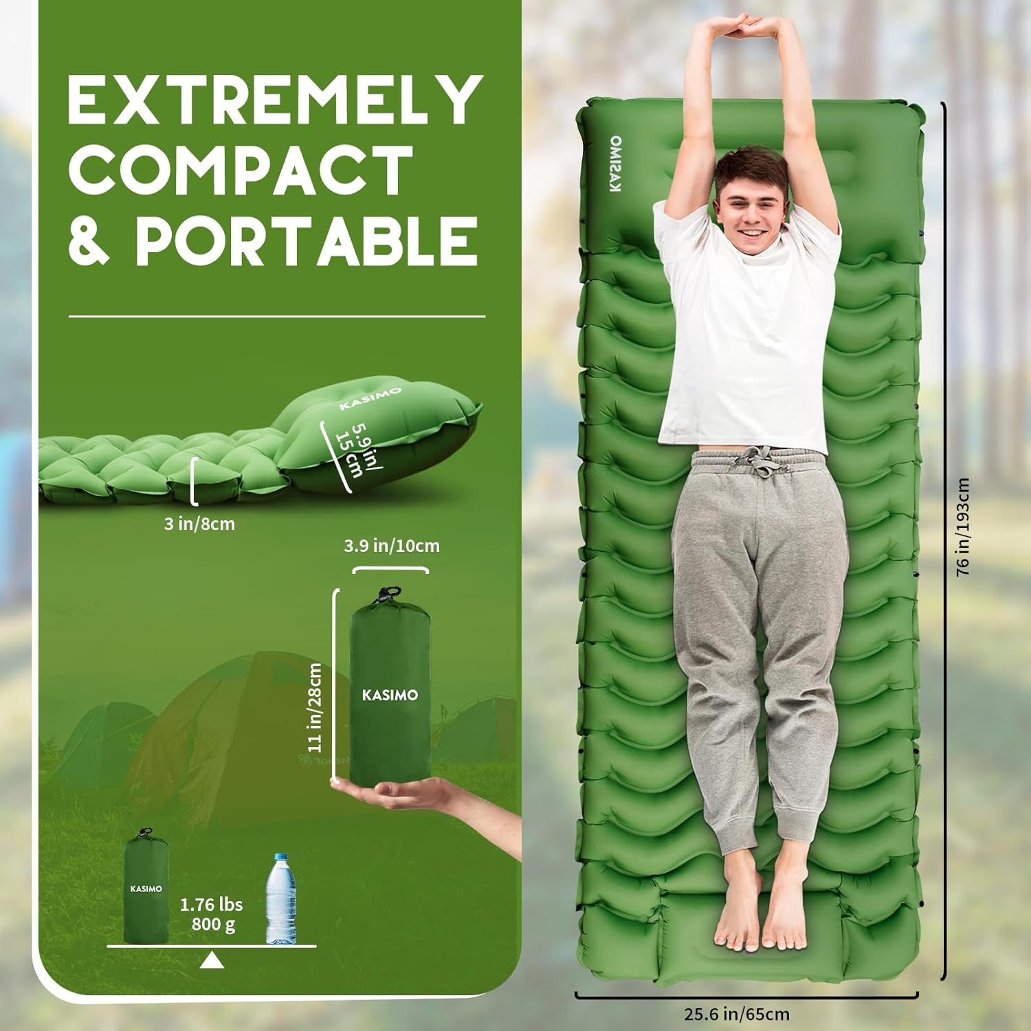 KASIMO Camping Sleeping Pad, Ultralight Camping Mat with Pillow Built-in Foot Pump Inflatable Sleeping Pads Compact for Camping Backpacking Hiking Traveling Tents - Image 5