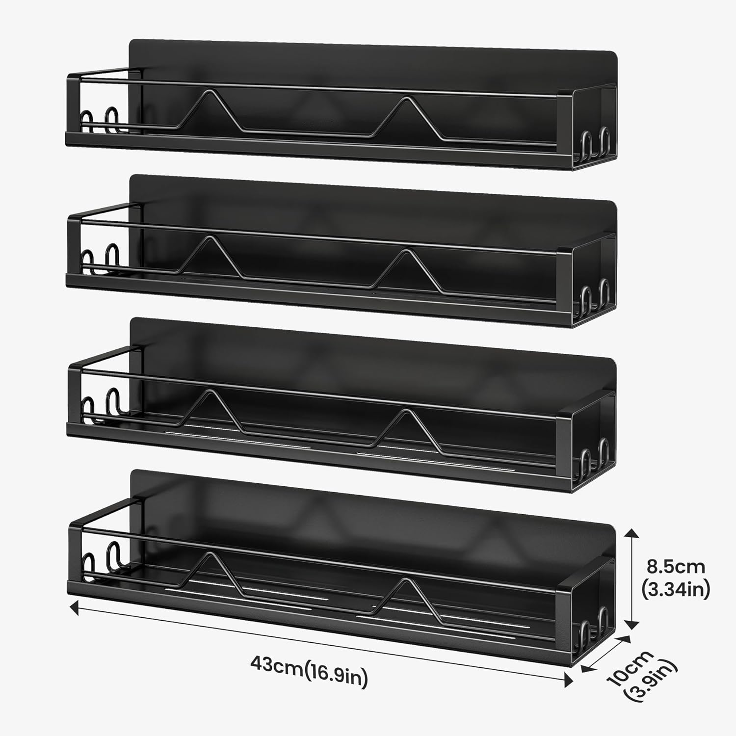 16.9 Inch Wide Large Capacity Magnetic Spice Rack for Refrigerator, 4 Pack Metal Fridge Shelf, Black - Image 8