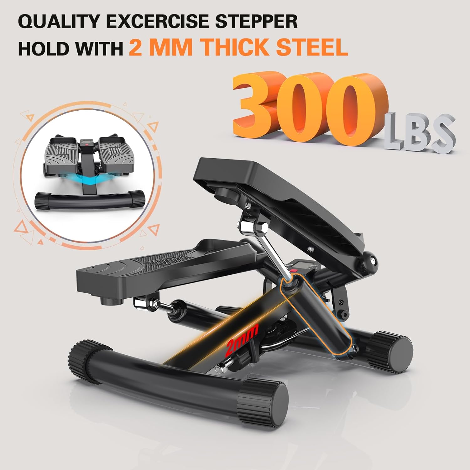 Mini Stepper Exercise Machine, Hydraulic Home Stepper Exercise Machine,300 LB Weight Black, Step Machine for Exercise at Home,2 MM Thickness Stepping Machine for Exercise at Home - Image 3