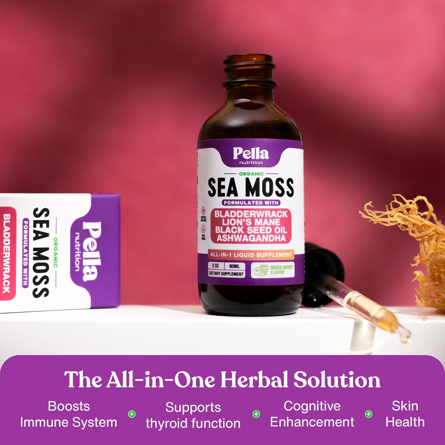 Sea Moss and Ashwagandha Liquid Supplement - Infused with Lion's Mane, Black Seed Oil, and Bladderwrack - Vegan, Easy-to-Mix Formula - Supports Antioxidant Activity & Immune Health (Mixed Berry, 60mL) - Image 6