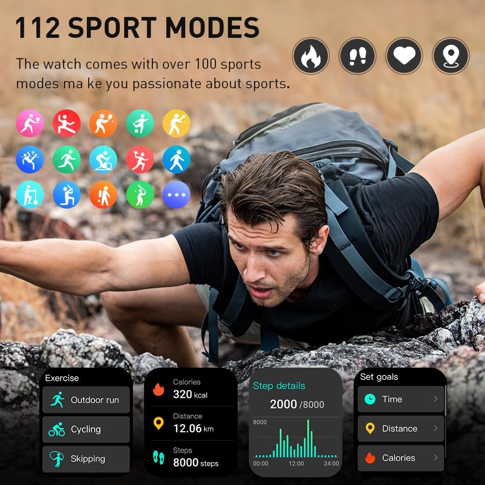Smart Watch for Men Women(Answer/Make Call), 1.96" HD Smartwatch, 2025 New Fitness Watch with 112+ Sport Modes, Heart Rate, Sleep Monitor, Pedometer, IP68 Waterproof Activity Tracker for Android iOS - Image 6