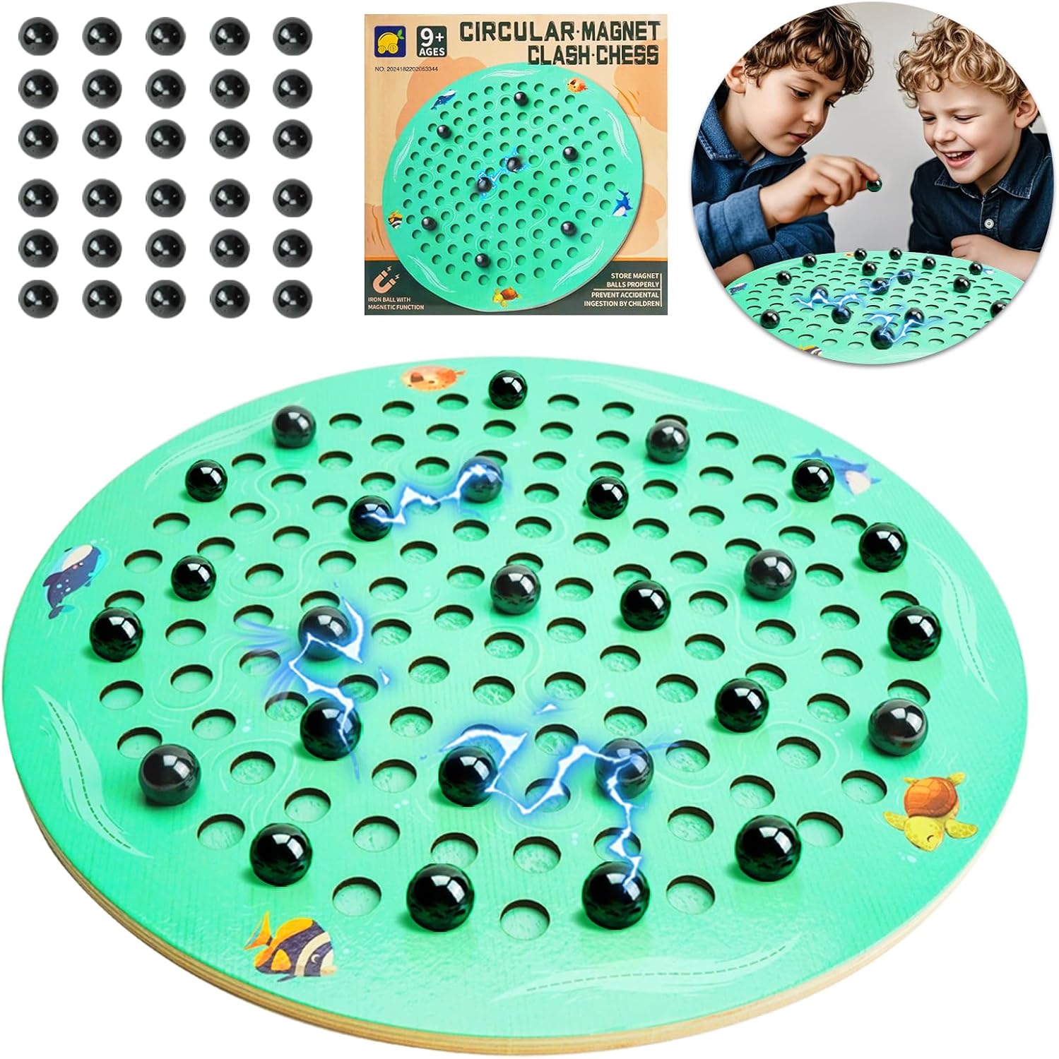 Magnetic Chess Game with Wooden Chess Board Magnetic Chess Set with 30Pcs Magnetic Balls Magnet Game for Kids Adults Seniors Best Board Game for Family Games Night Party Game Travel Game - Image 3