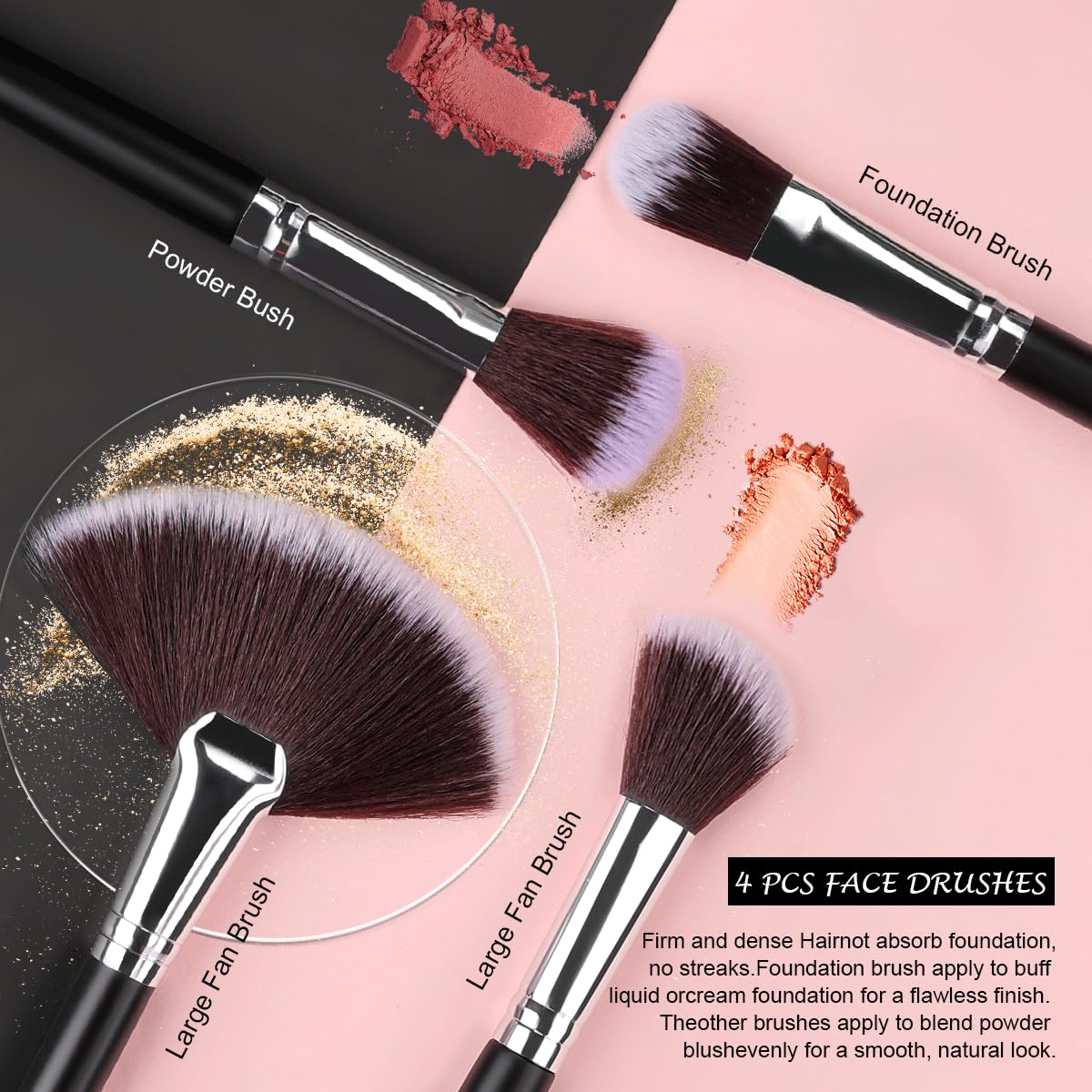 Makeup Brush Set, SOLVE 32 Pieces Professional Makeup Brushes Wooden Handle Cosmetics Brushes Foundation Concealer Powder Face Eye Make up Brushes Kit, Black - Image 5