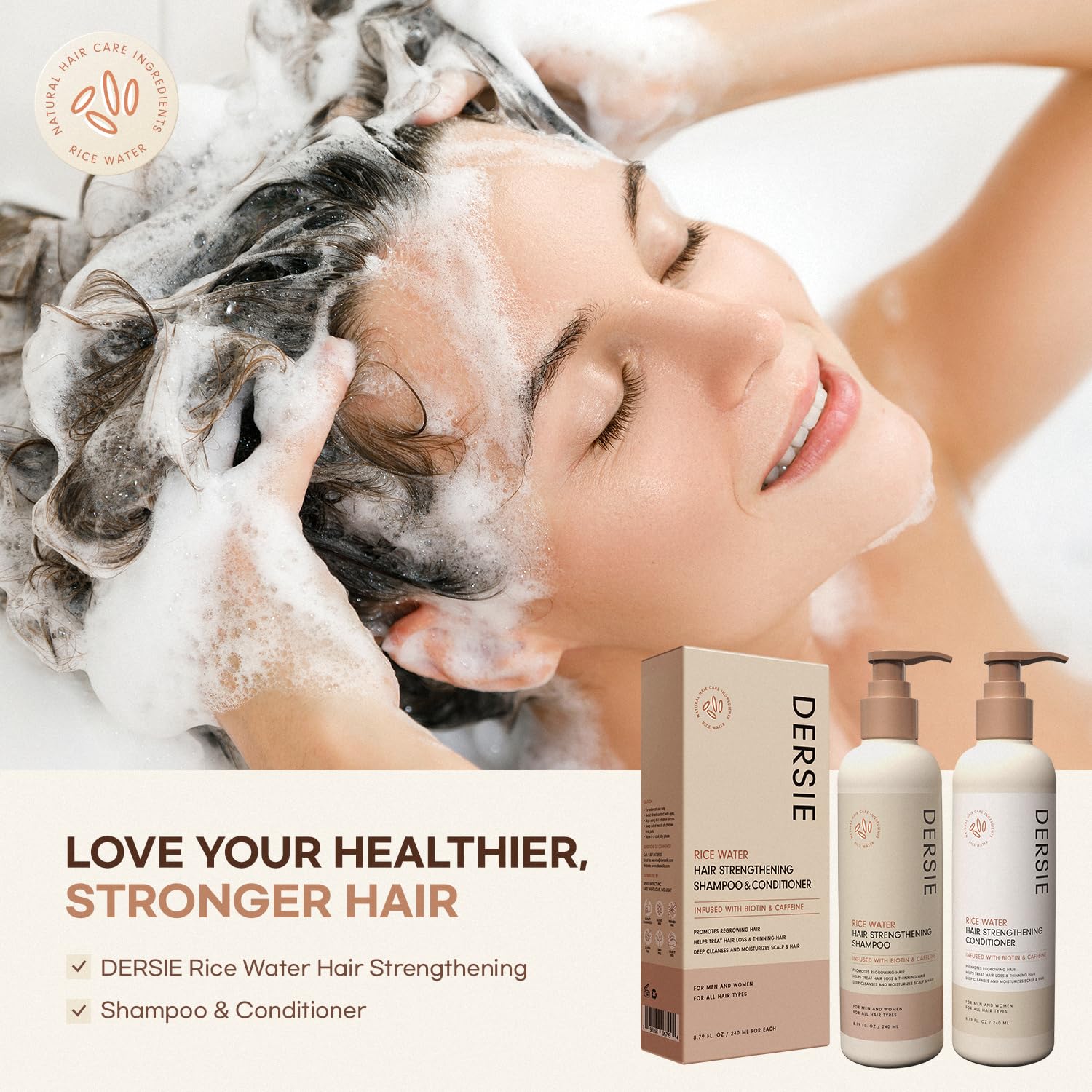 Rice Water Hair Growth Shampoo & Conditioner: Biotin & Caffeine Infused for Thinning Hair - Women & Men - Image 7