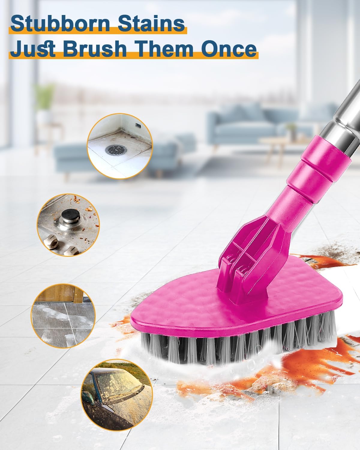 Electric Spin Scrubber, 2024 Upgraded IPX8 Cordless Cleaning Brush with 9 Replaceable Brush Heads, Detachable as Short Handle, Shower Cleaning Scrubber for Bathroom Tub(Pink) - Image 5