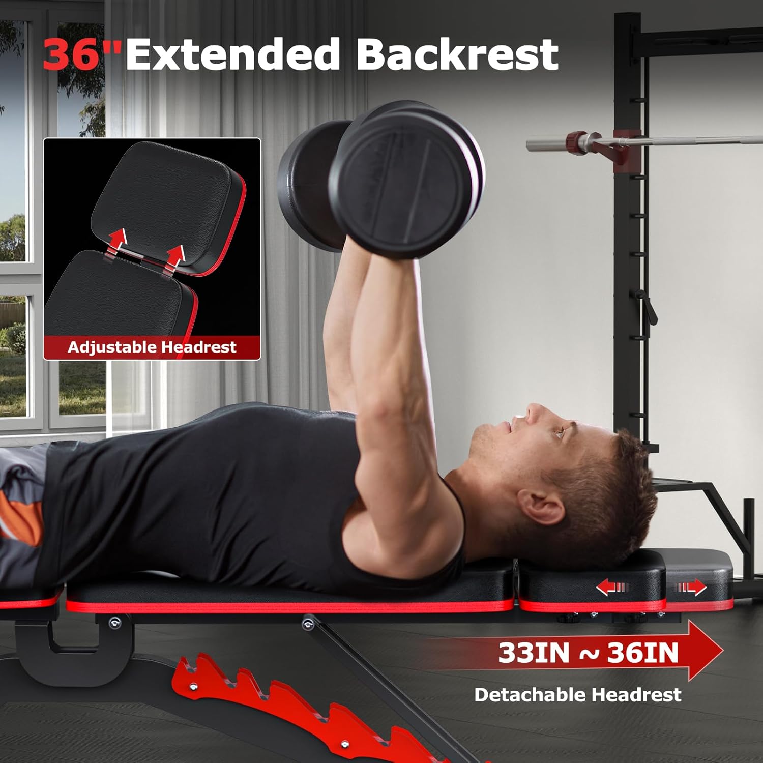 Fostoy 1200LBS Weight Bench, Heavy Duty Adjustable Workout Bench for Home Gym, Weights Lifting Bench Press with Headrest for Full Body Exercise, Incline Decline Sit Up Strength Training Benches - Image 6