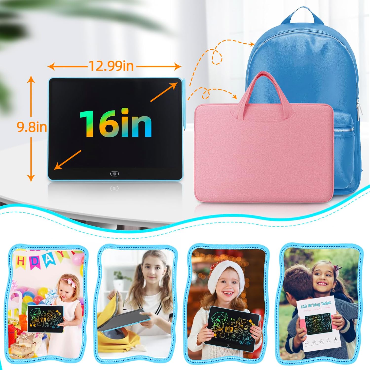 LCD Writing Tablet for Kids,16 inch Colorful Screen Doodle Board,Eye Protection Drawing Tablet with High Brightness, Toddler Educational Toys Gifts for3-12 Years Old Boys Girls (Blue)… - Image 4