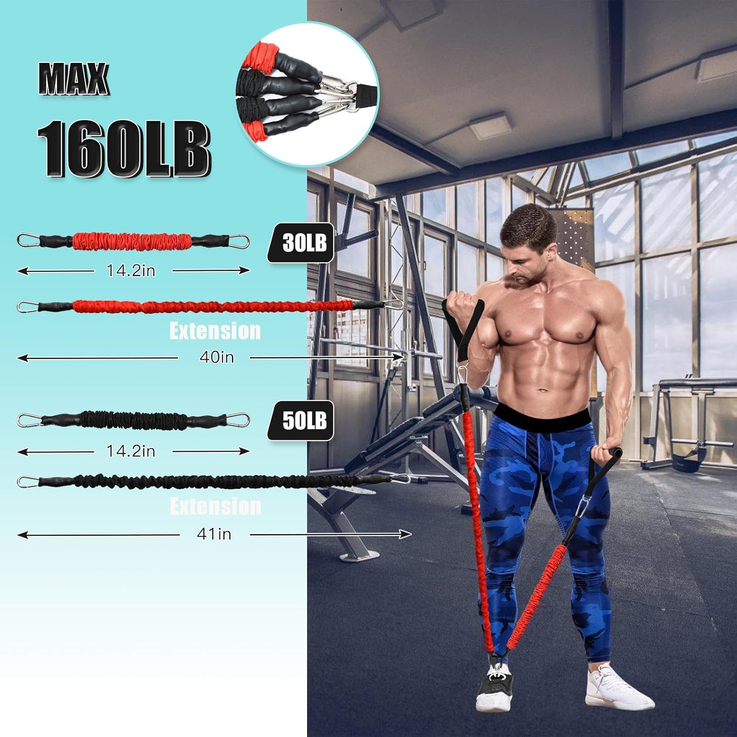 ATENTO 12 Pcs Set Resistance Bands for Legs and Butt, Fitness Elastic Band with Handles,Gym Belt, 4 Pcs Workout Band for Women & Men, Leg Day, Full Body Routine Exercise with Door Anchor, Ankle Strap - Image 6