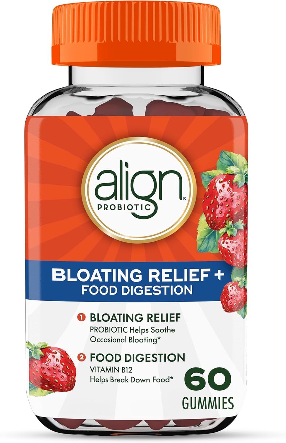 Align Probiotic, Bloating Relief + Food Digestion, Probiotics for Women and Men, Probiotic Helps Soothe Occasional Bloating*, With Vitamin B12 to Help Break Down Food into Cellular Energy*,60 Gummies - Image 2