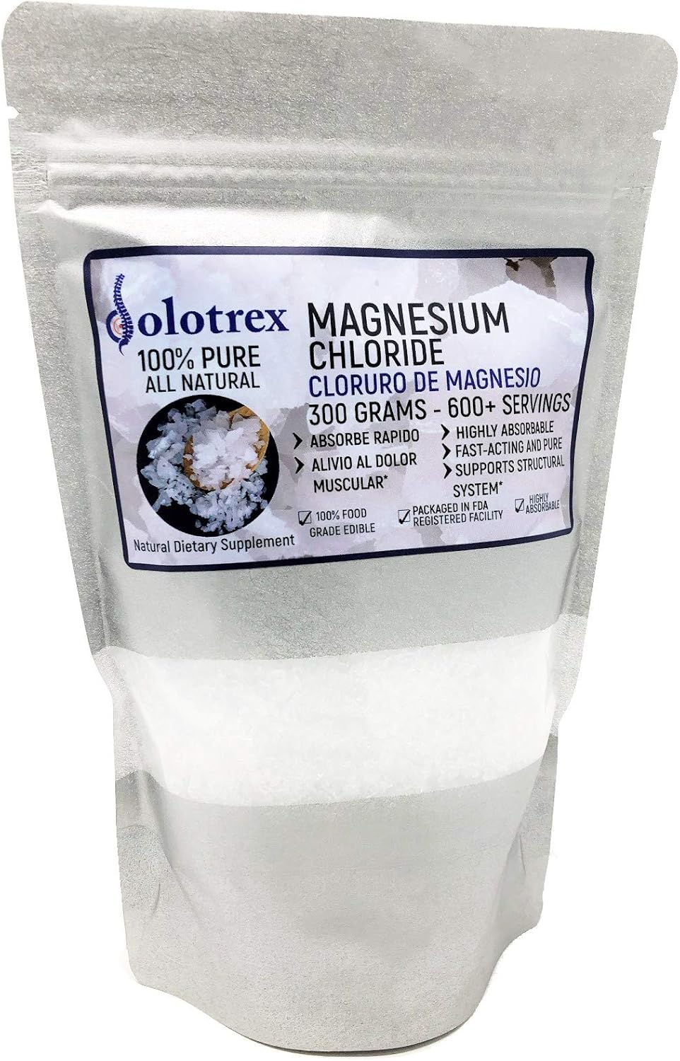 Cloruro de Magnesio 100% Pure Magnesium Chloride Food Grade 300 Grams Edible Magnesium Highly Absorbable for Daily use as Supplement or Magnesium Oil up to 600 Servings 10.58 Oz - Image 5