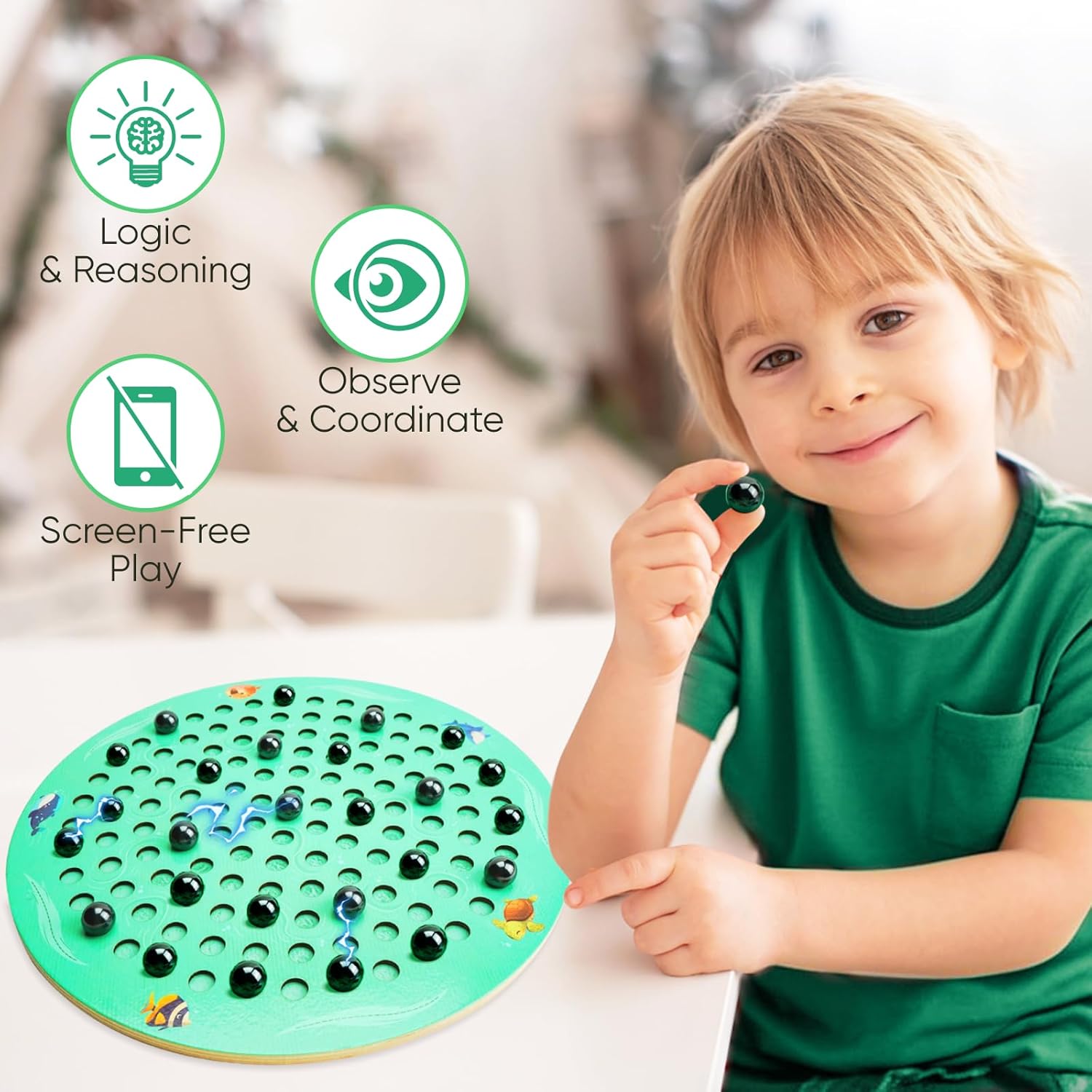 Magnetic Chess Game with Wooden Chess Board Magnetic Chess Set with 30Pcs Magnetic Balls Magnet Game for Kids Adults Seniors Best Board Game for Family Games Night Party Game Travel Game - Image 5