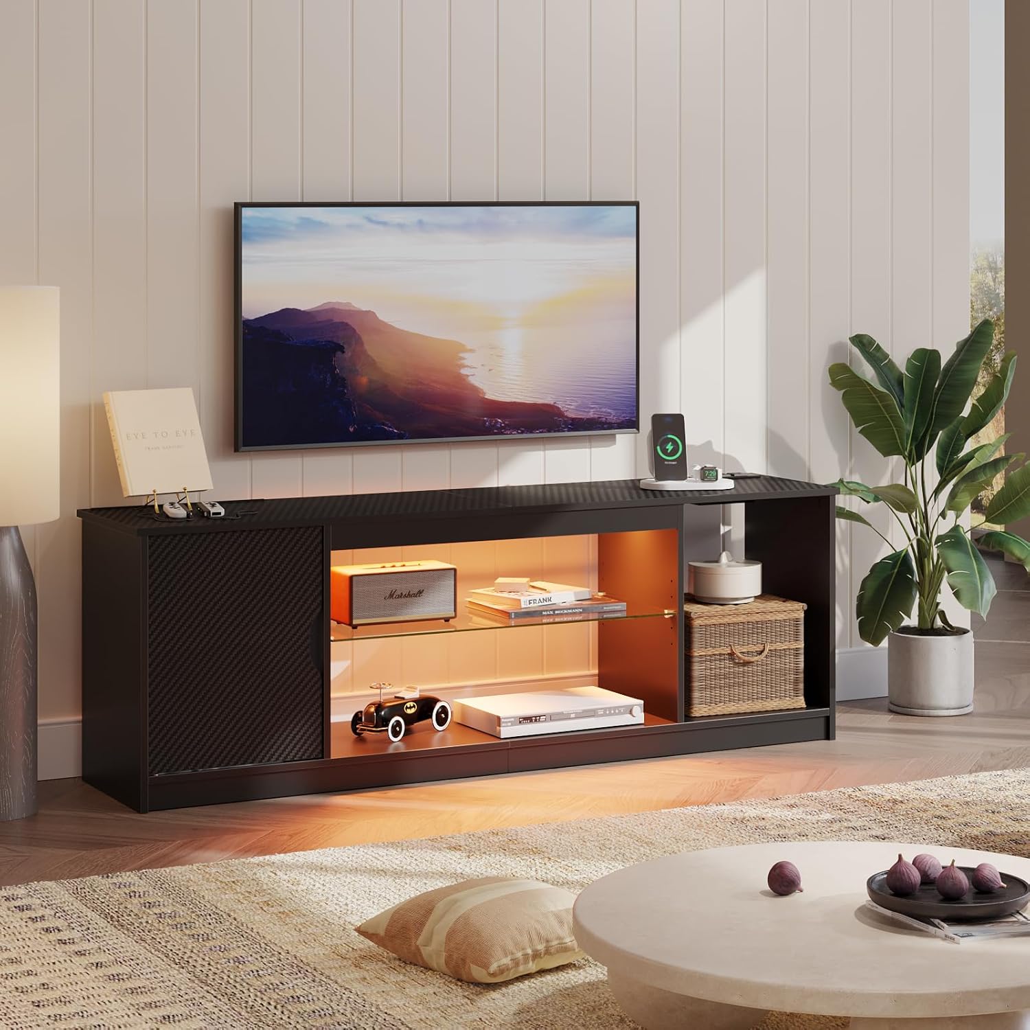 Bestier TV Stand with Power Outlets for Bedroom, Gaming TV Stand for 65inch TV, Black Entertainment Center for PS5, TV Console with Adjustable Glass Shelves for Living Room, Black - Image 9
