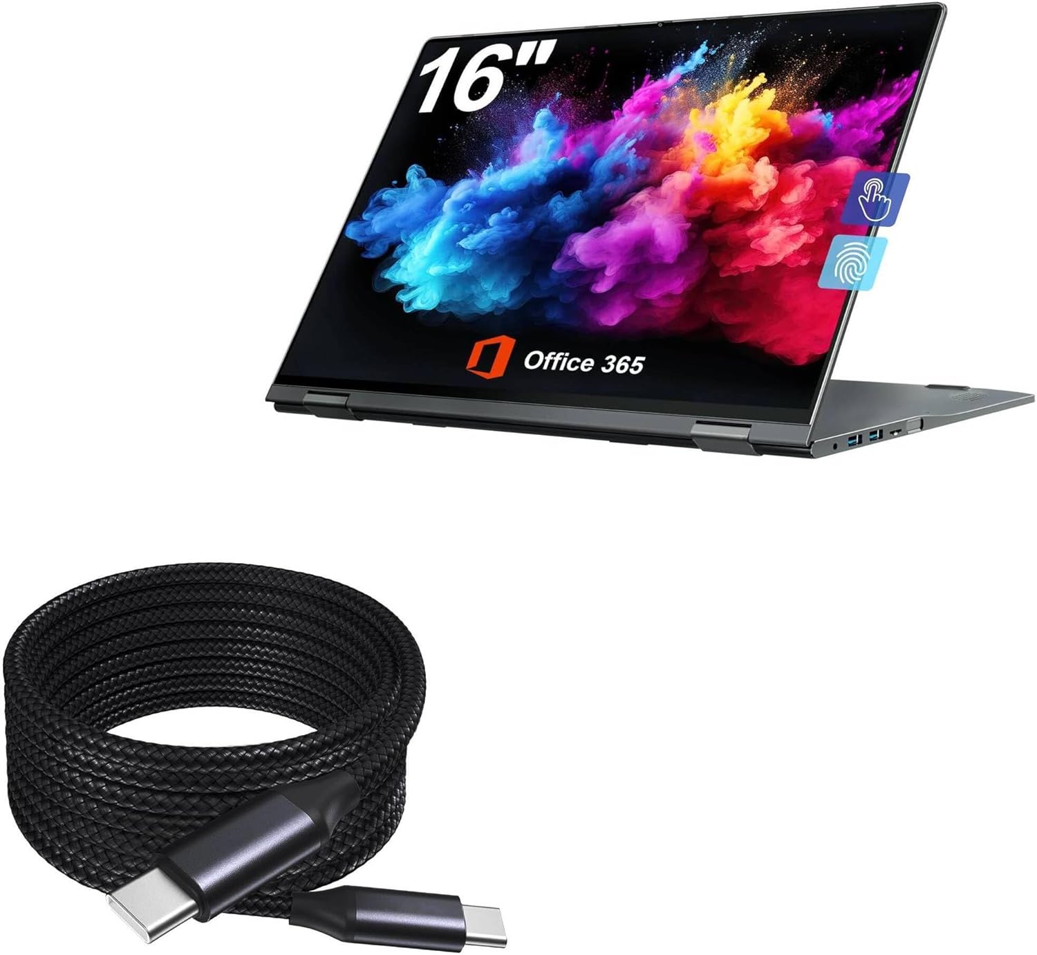 BoxWave Cable Compatible with Jumper J1 Convertible Laptop (16 in) - DirectSync PD Cable (10ft) - USB-C to USB-C (100W), Long Type C Braided Nylon Alloy Fast Charge - Jet Black - Image 2