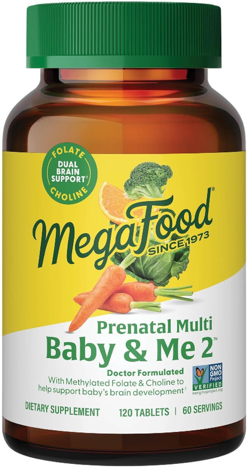 MegaFood Baby & Me 2 Prenatal Multi Vitamins - Prenatal Vitamins for Women with Choline, Methyl Folate & Iron, Vegetarian, Gluten-Free, Pre Natal Multivitamin for Women - 120 Tablets, 60 Servings - Image 2