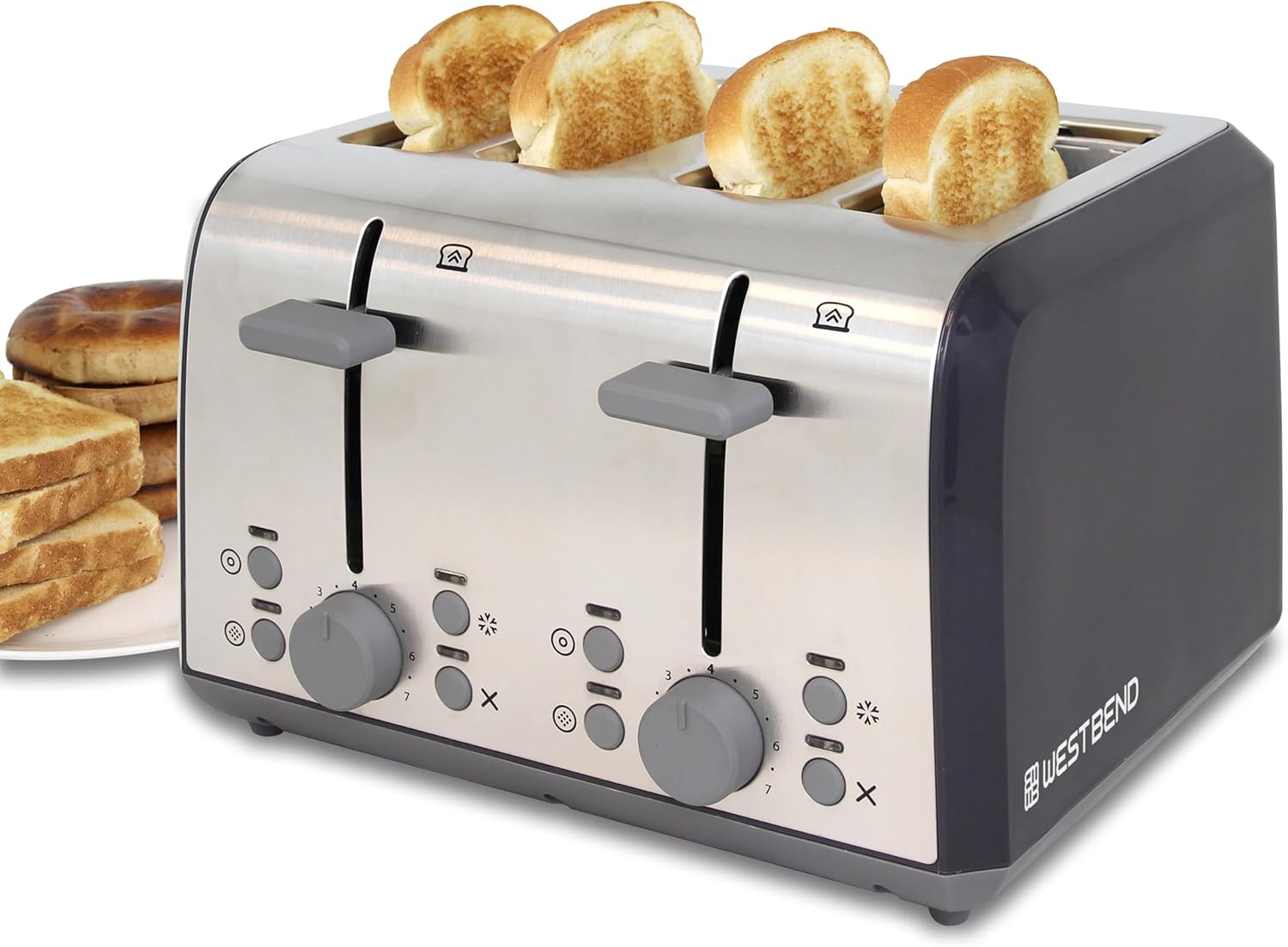 West Bend Toaster 4 Slice Extra-Wide and Deep Slots with 4 Functions and 7 Shade Settings Ultimate Toast Lift Lever and Removable Crumb Tray, 1500-Watts, Black - Image 3