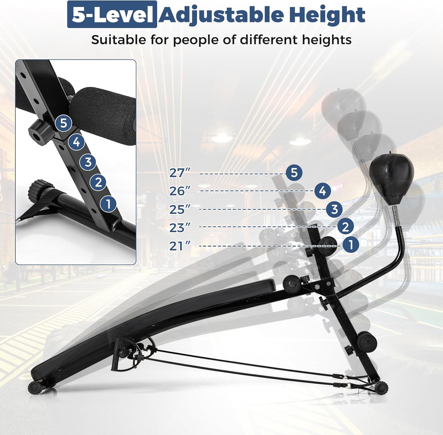 GYMAX 3 in 1 Decline Ab Bench with Speed Ball & Resistance Bands, 5-Level Adjustable, 300 lbs Weight Capacity - Image 6