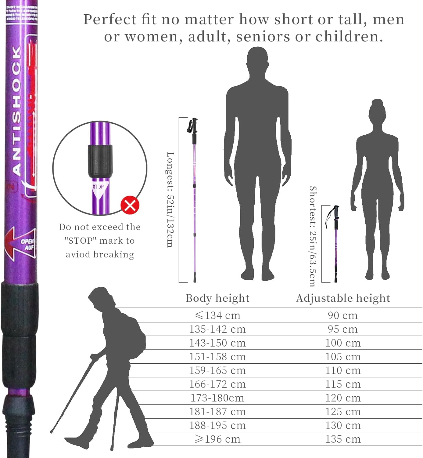 Aihoye Trekking Poles Shock Absorbing Adjustable Hiking or Walking Sticks for Hiking Collapsible Strong, 2-pc Pack Lightweight Walking Pole, All Terrain Accessories and Carry Bag - Image 5
