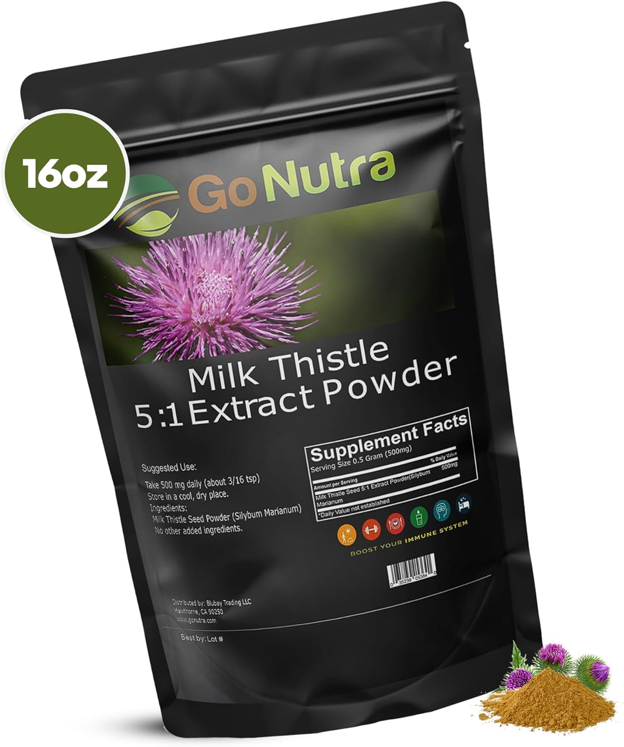 Go Nutra Milk Thistle Powder 1 lb. | Milk Thistle Extract 5:1 Strength Silymarin | Silybum Marianum Herbal Supplement Non-GMO - Image 8