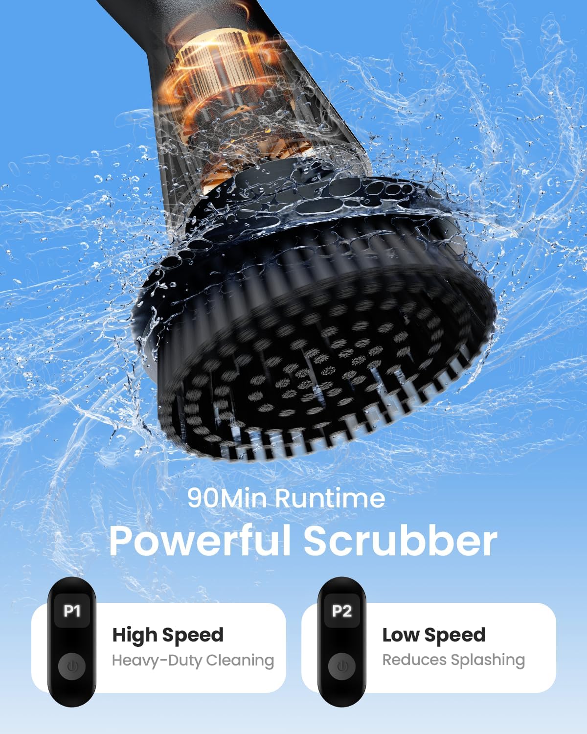 Leebein Electric Spin Scrubber, 2025 New Cordless Cleaning Brush Bathroom Scrubber, IPX7 Waterproof Shower Scrubber with 7 Brush Heads, Extendable Long Handle and 2 Speeds Scrubber for Bathtub Floor - Image 3
