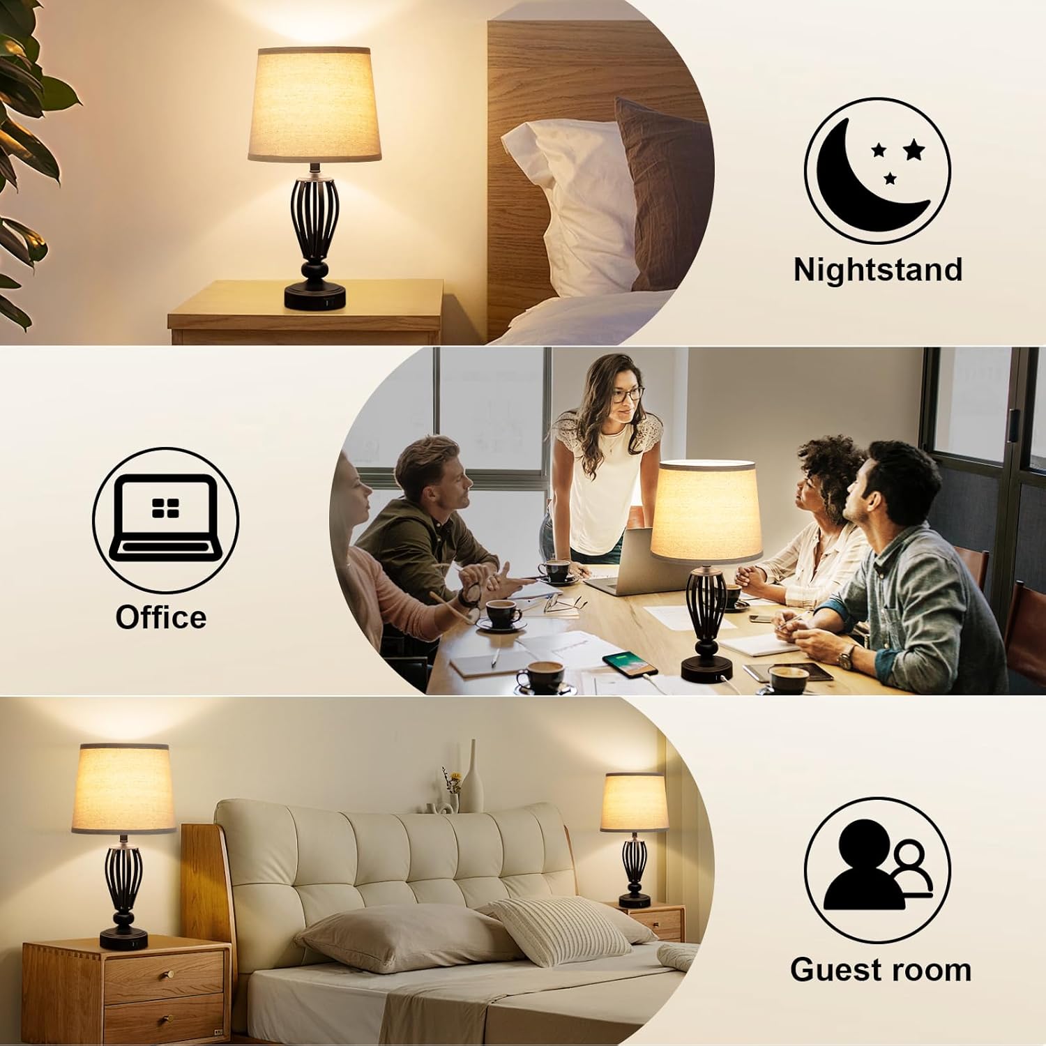 USB Bedside Lamp, 3-Way Dimmable Touch Table Lamp with USB C+A Charging Ports Industrial Table Lamp Black Metal Base Farmhouse Reading Lamp for Bedroom, Living Room, Office or Study LED Bulb Included - Image 8