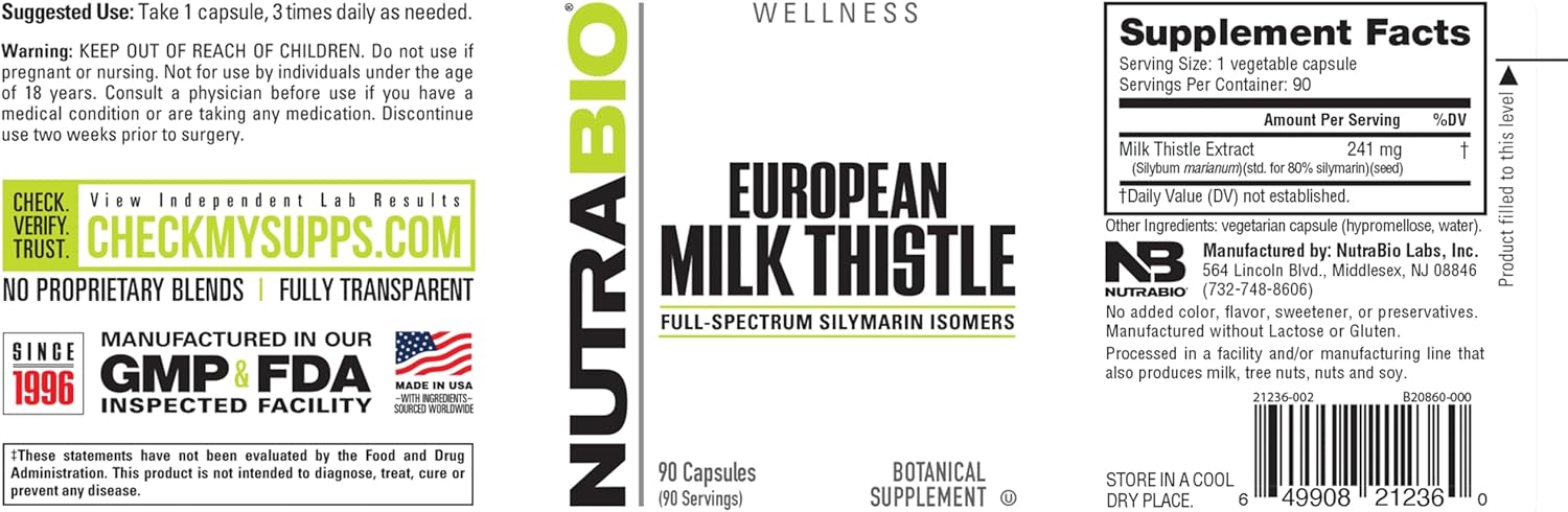 NutraBio European Milk Thistle Supplement, 241mg - Supports Antioxidant Benefits and Wellness, 90 Capsules - Image 4