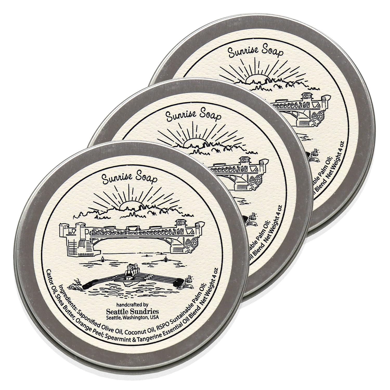 Refreshing Citrus Mint Soap for Women & Men - 3x (4oz) Moisturizing Shea Butter Bar Soap in a Low Waste Travel Tin - Rowing Coach Gift Set Pack - Image 2