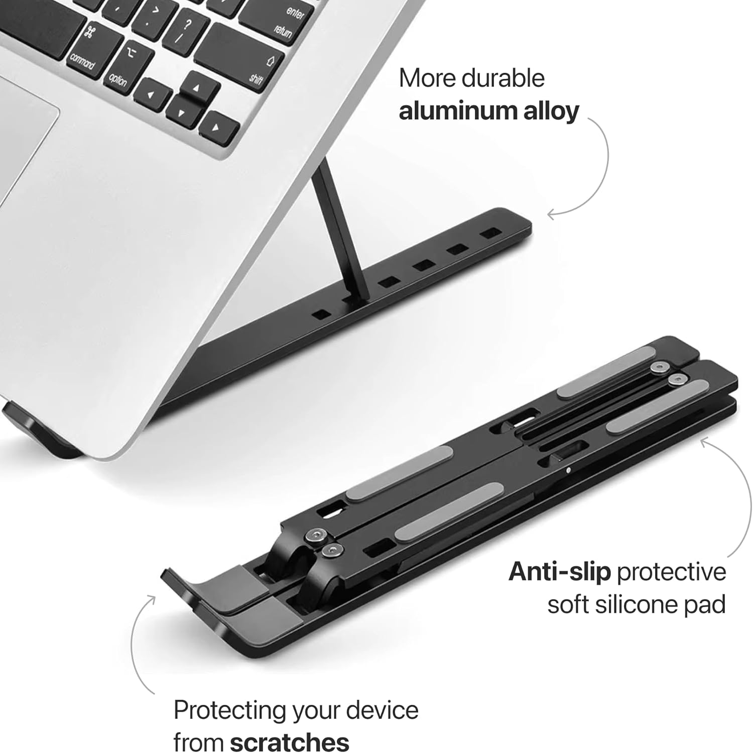 Adjustable Folding Laptop Stand for Desk — Portable Lightweight Laptop Riser for 10 to 15.6 Inch Devices, Ergonomic and Sturdy with 7 Adjustable Heights for Office, Home, and Travel, Black - Image 4