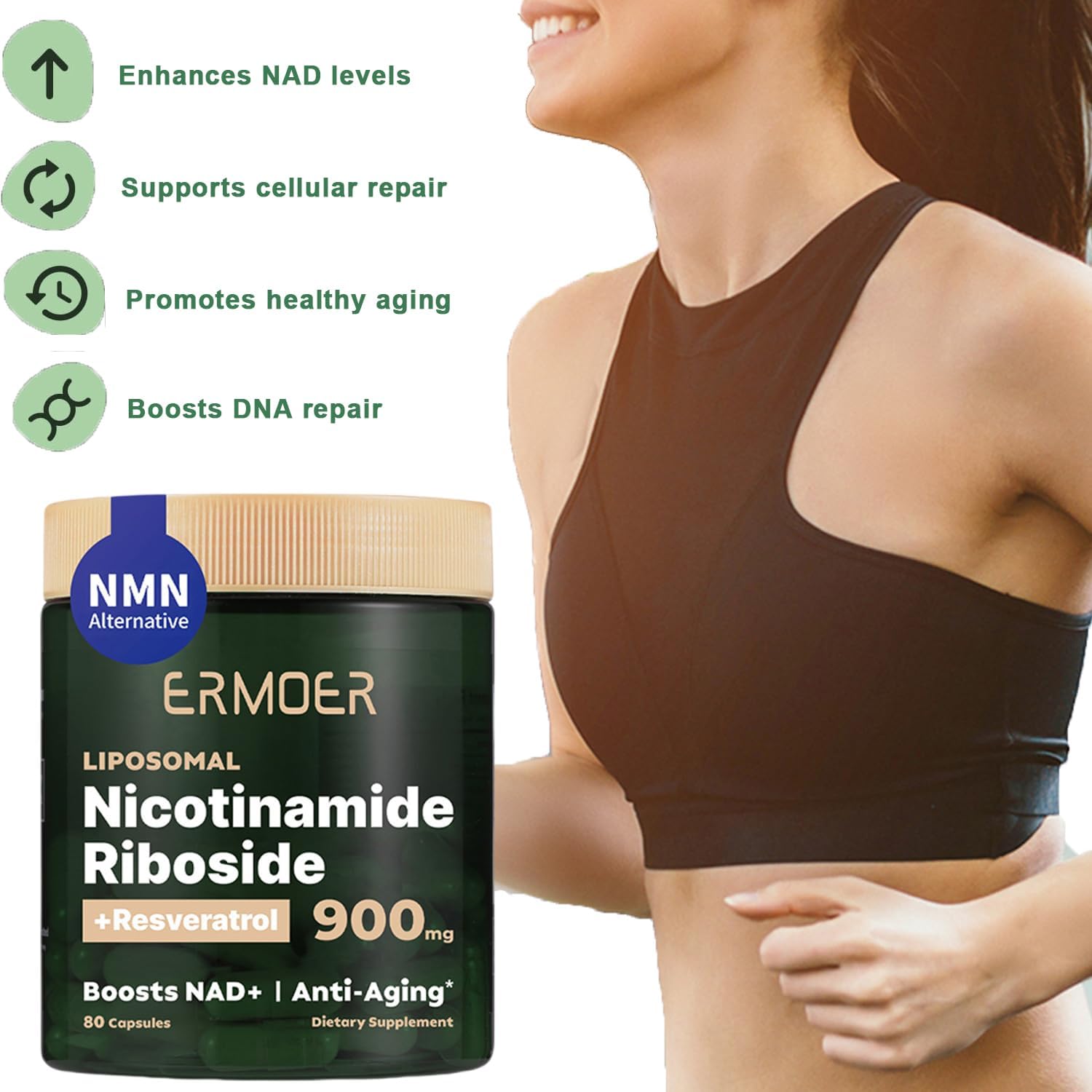 NAD Resveratrol Supplement, NAD Nicotinamide Riboside Resveratrol 900mg, Liposomal NAD+ Supplements for Women & Man, NMN Supplement Alternative for Anti-Aging, Energy (80 Capsules) - Image 4